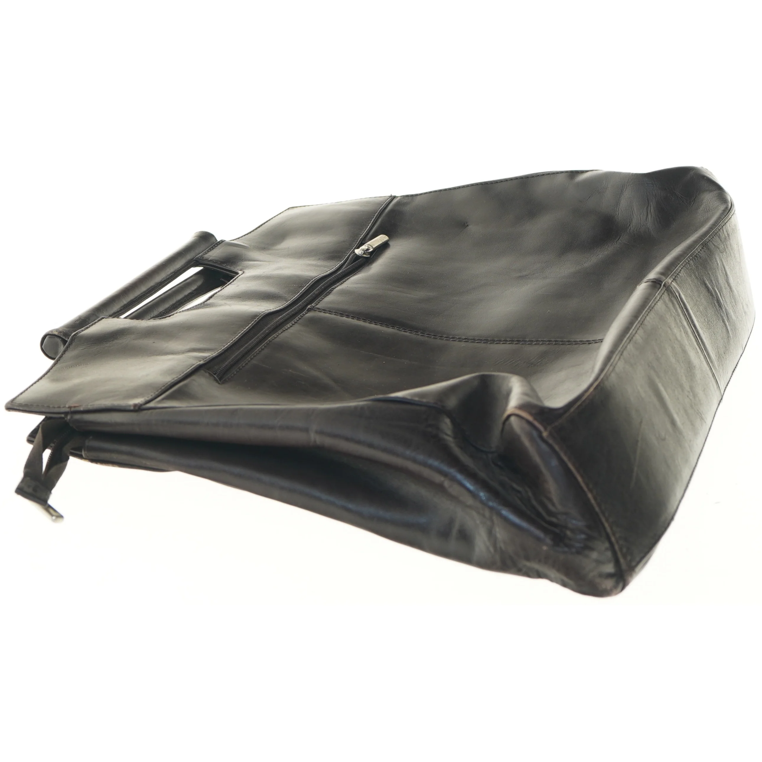 Sort læder taske (str. 41x35 cm)