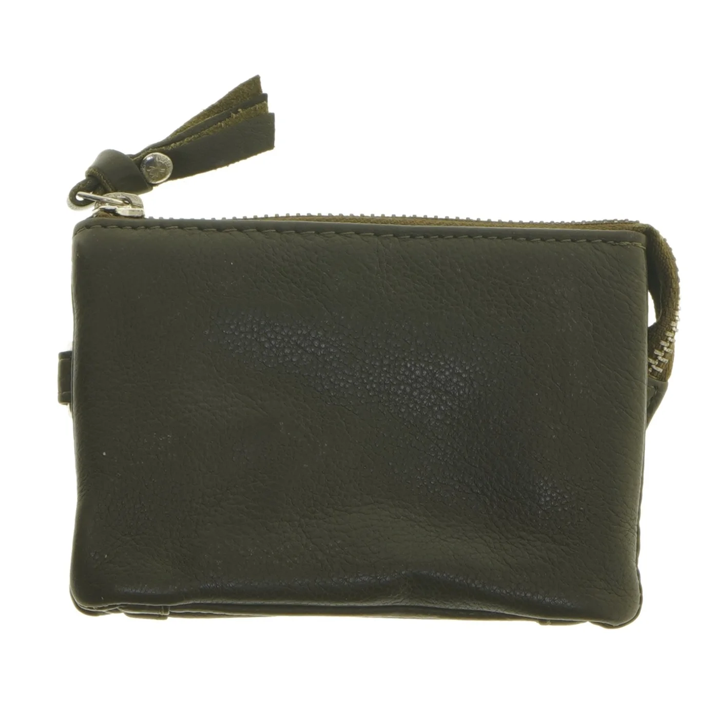 Grøn læderpung med lynlås, ny (str. 13,5x10 cm)
