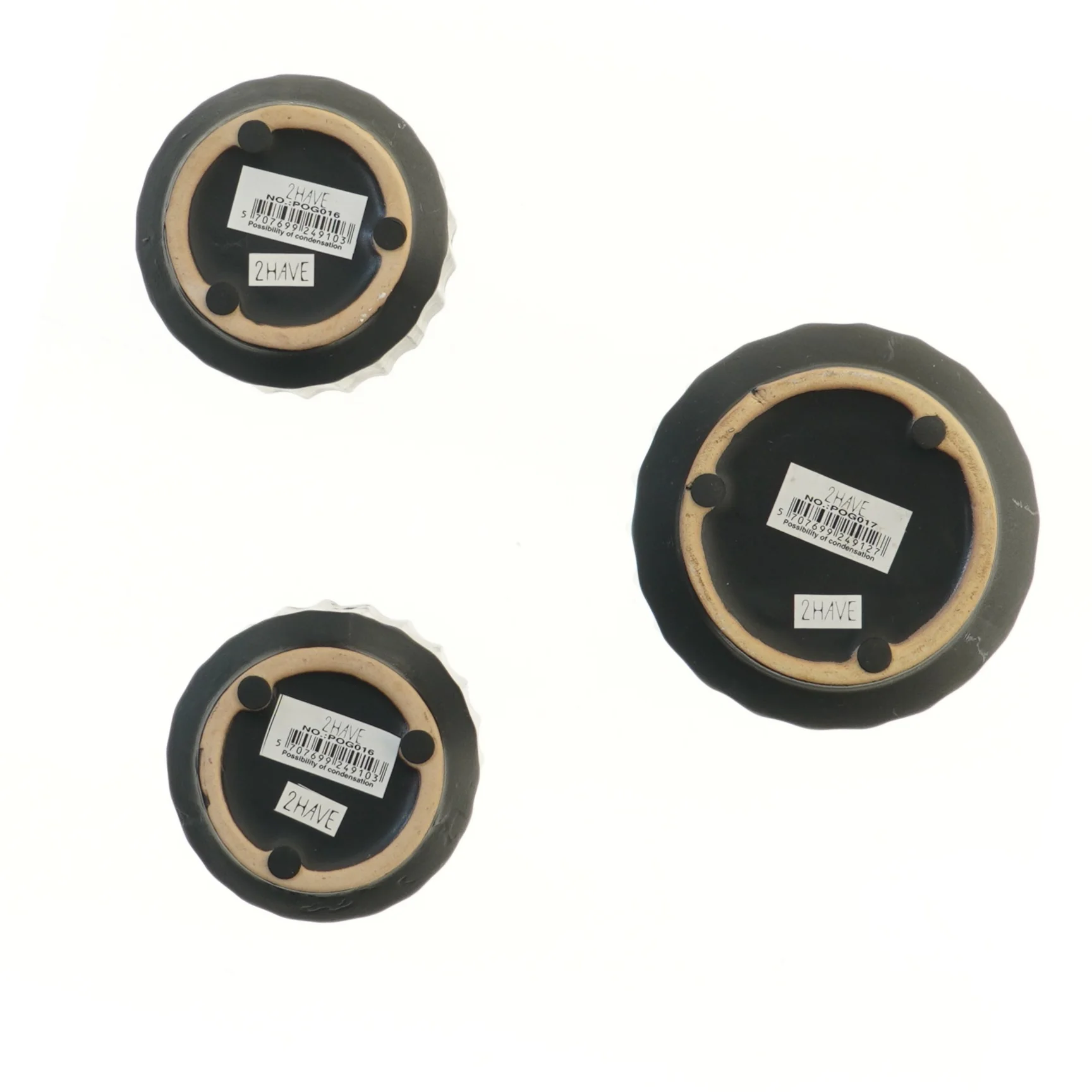 Sort ribbet potte sæt fra 2have (str. 3 stk Ø 10 & 10 & 12 cm)