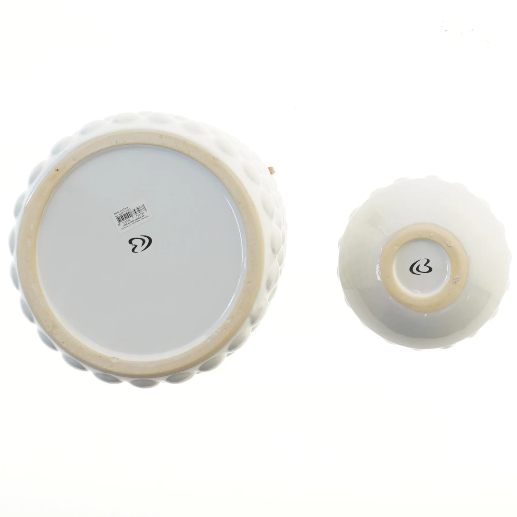 Keramiske vaser med lædersnøre (str. 2 stk Ø 10 & 16 cm)