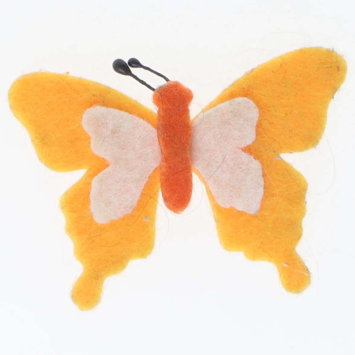 Orange filt sommerfugl dekoration (str. 7x5 cm)