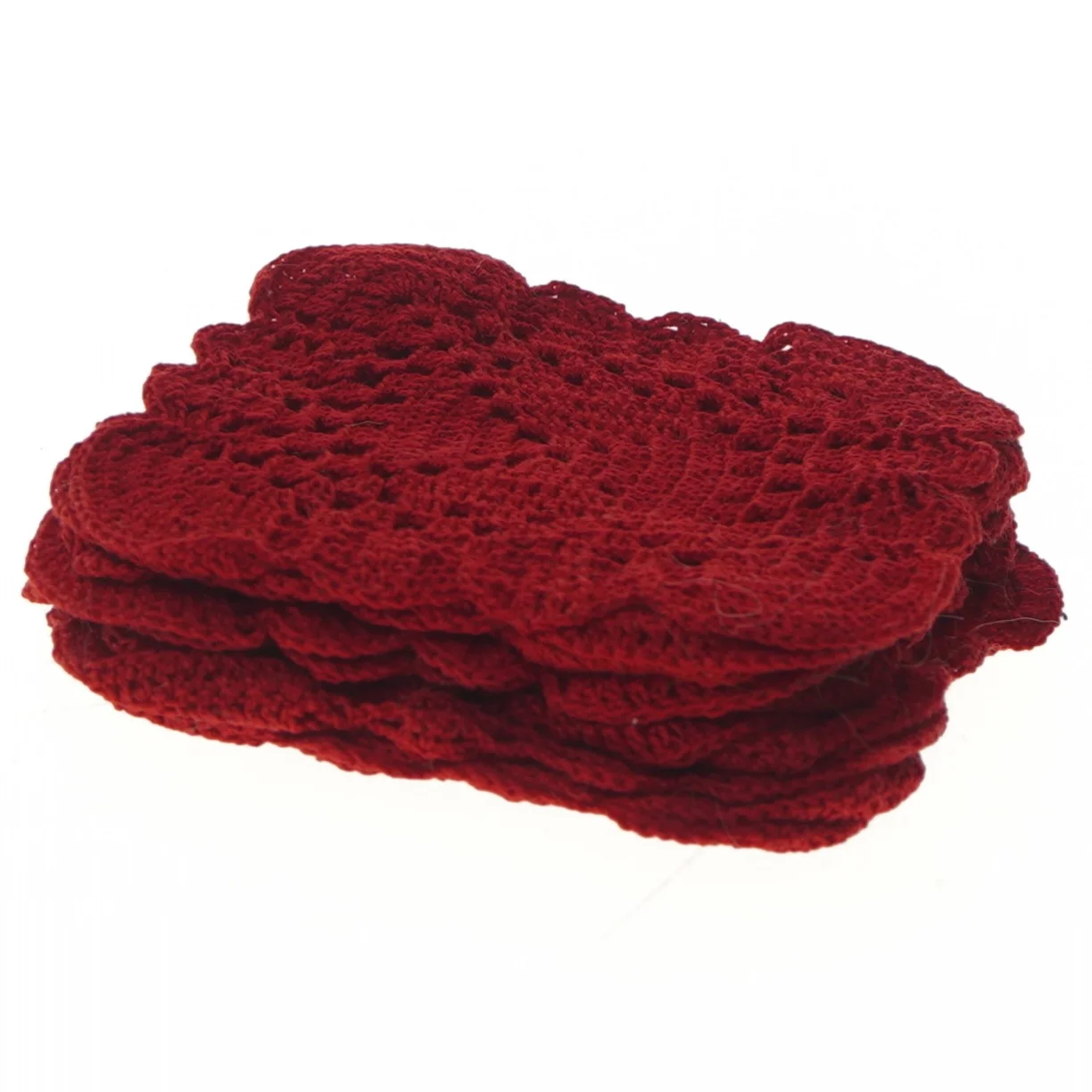 Røde hæklet dækkeservietter (str. 14x14 cm)