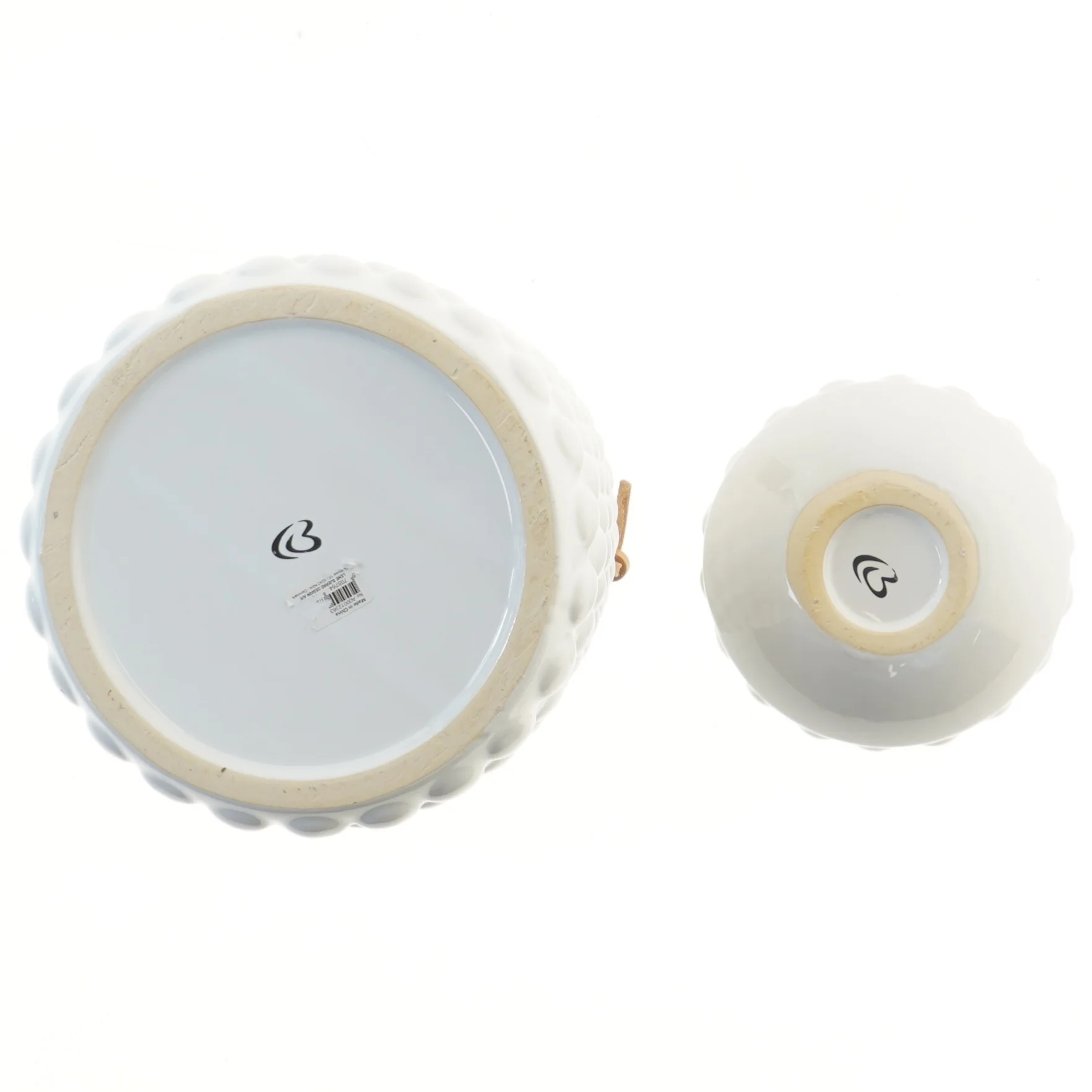 Keramiske vaser med læderhåndtag (str. 2 stk Ø 10 & 15,5 cm)