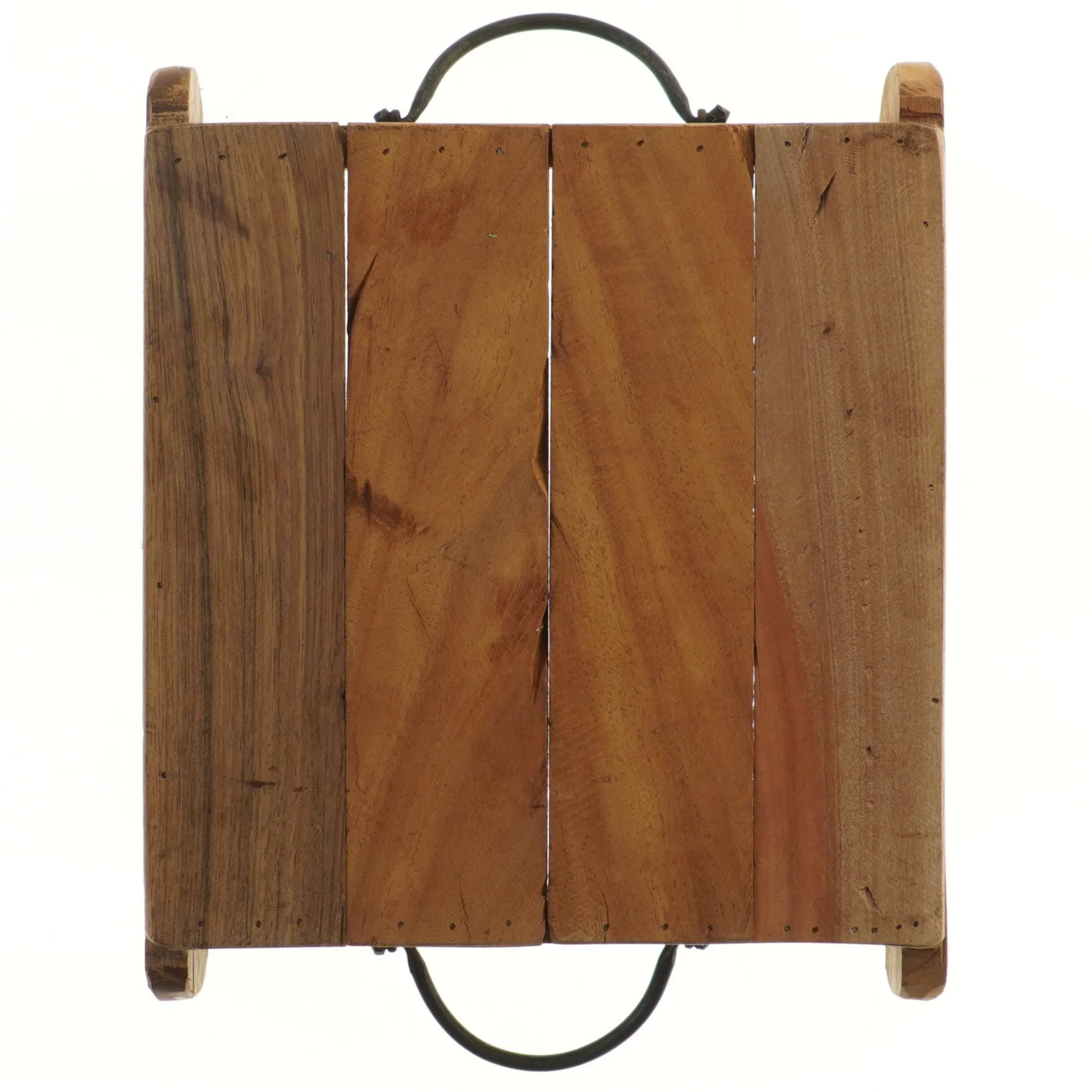 Træbakke med metalhåndtag (str. 30x26x8 cm)