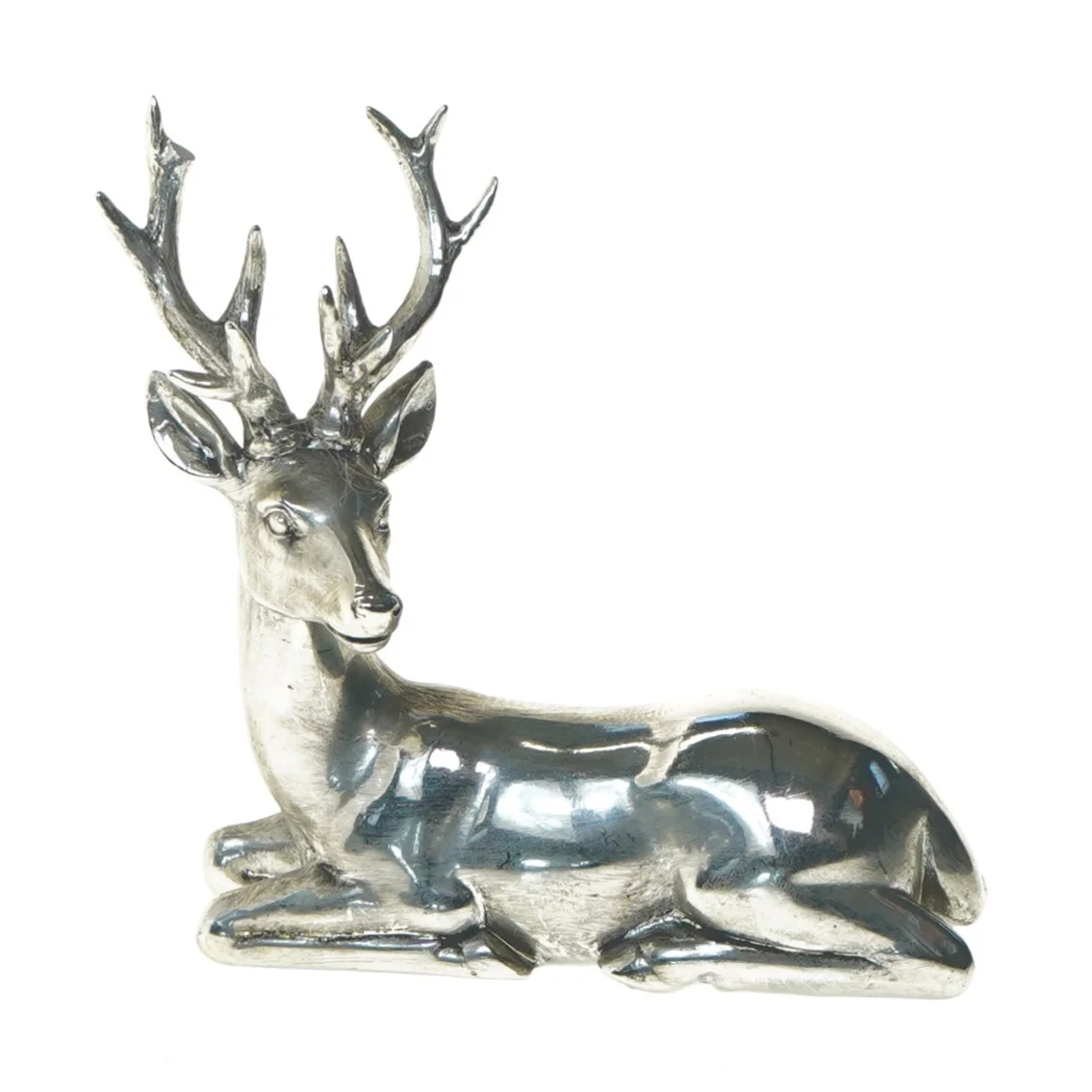 Sølvfarvet hjortefigur (str. 13 cm)