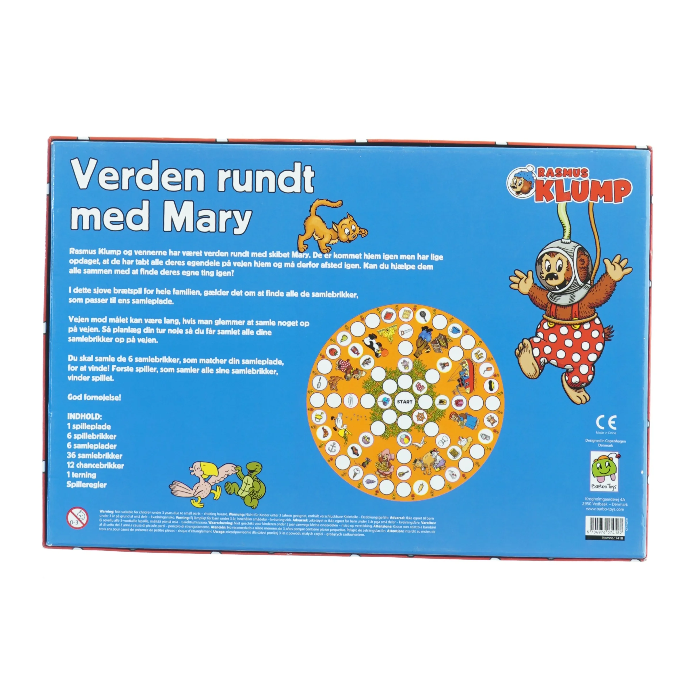 Rasmus Klump: Verden rundt med Mary brætspil fra Barbo Toys (str. 35 x 24 cm)