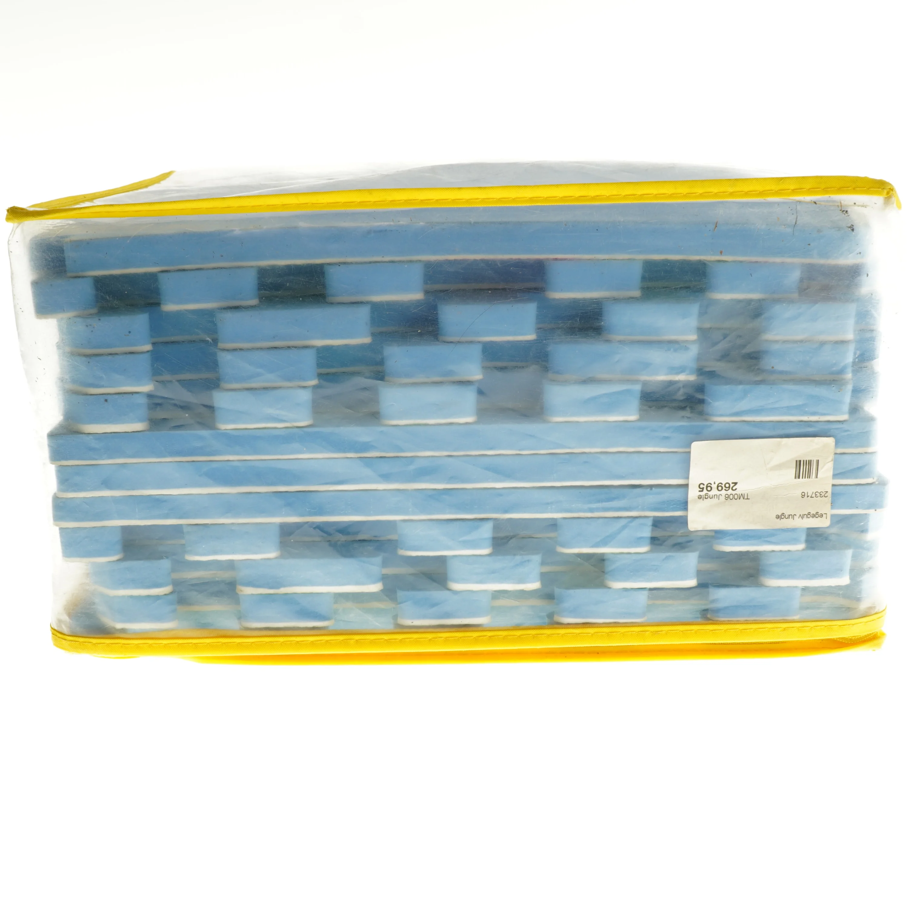 Blå skumpuslespil med gule kantbånd (str. 33x33 cm)