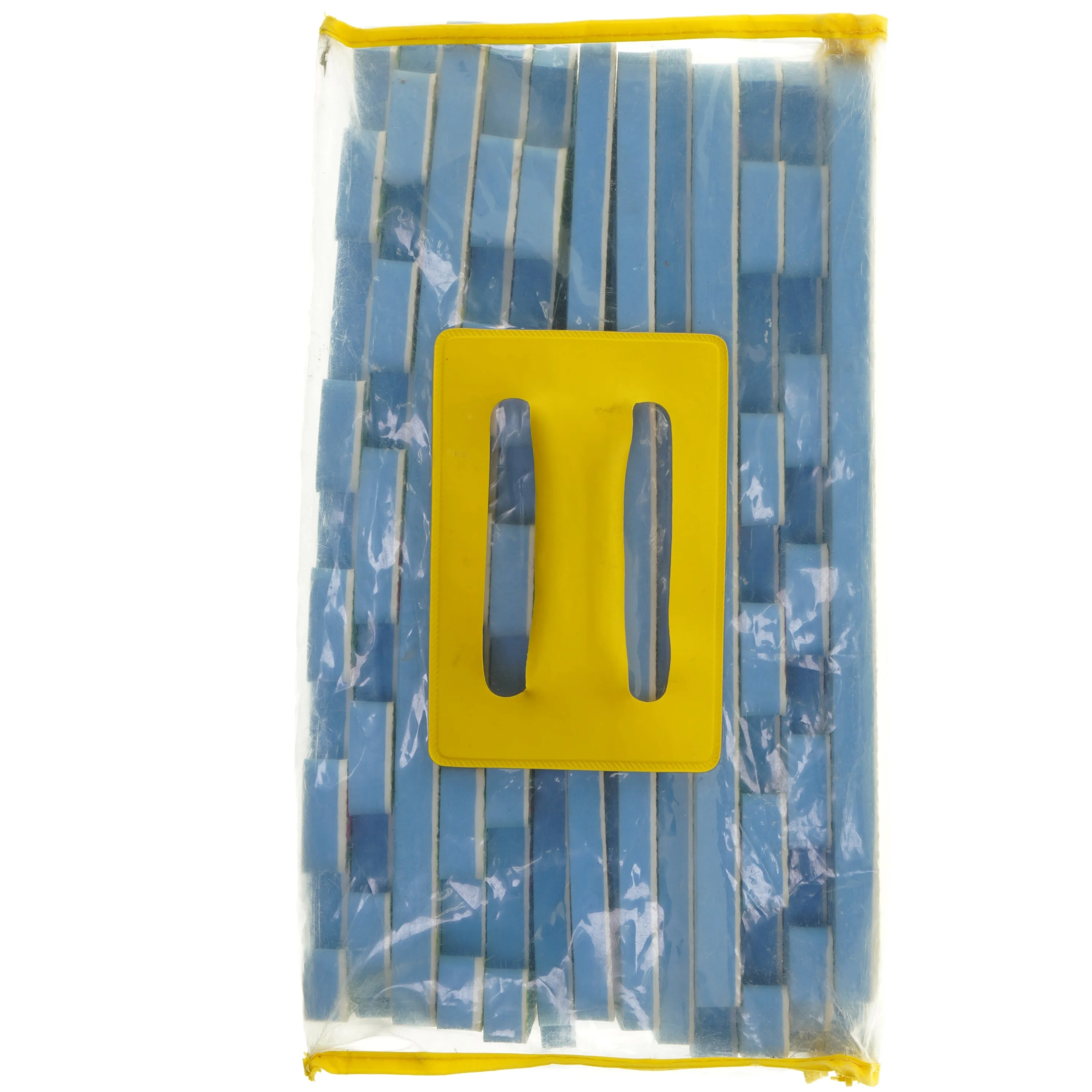 Blå skumpuslespil med gule kantbånd (str. 33x33 cm)