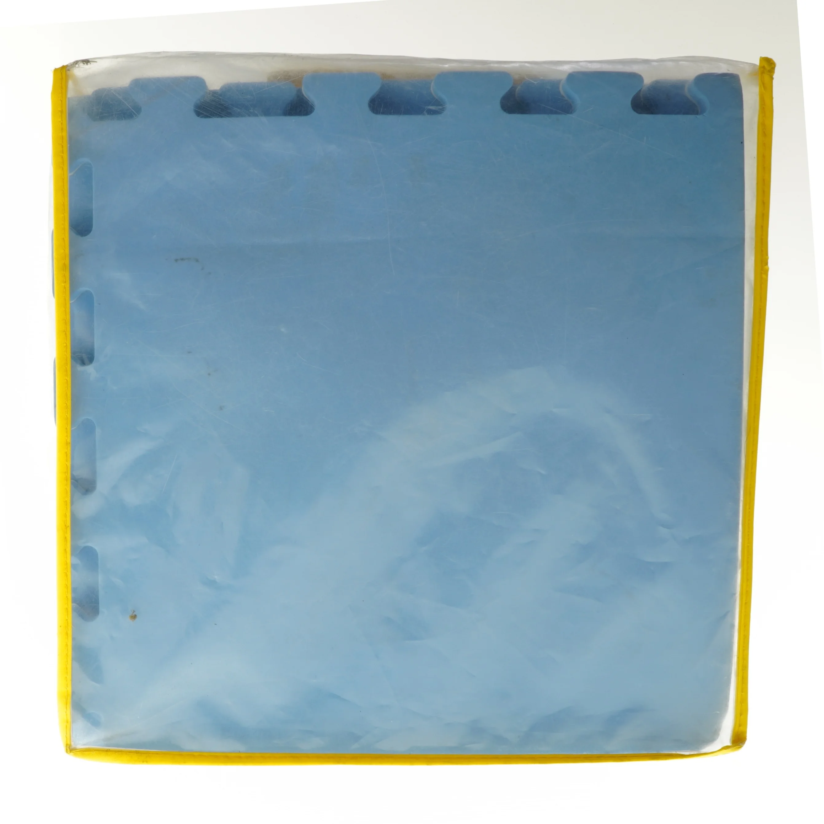 Blå skumpuslespil med gule kantbånd (str. 33x33 cm)