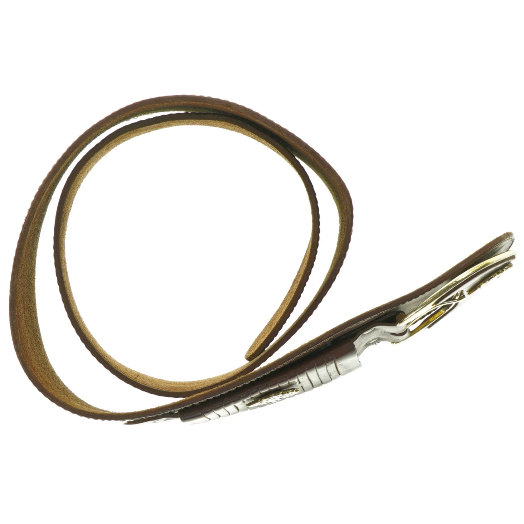 Brunt læderbælte med metal spænde (str. 104 x 8 cm)