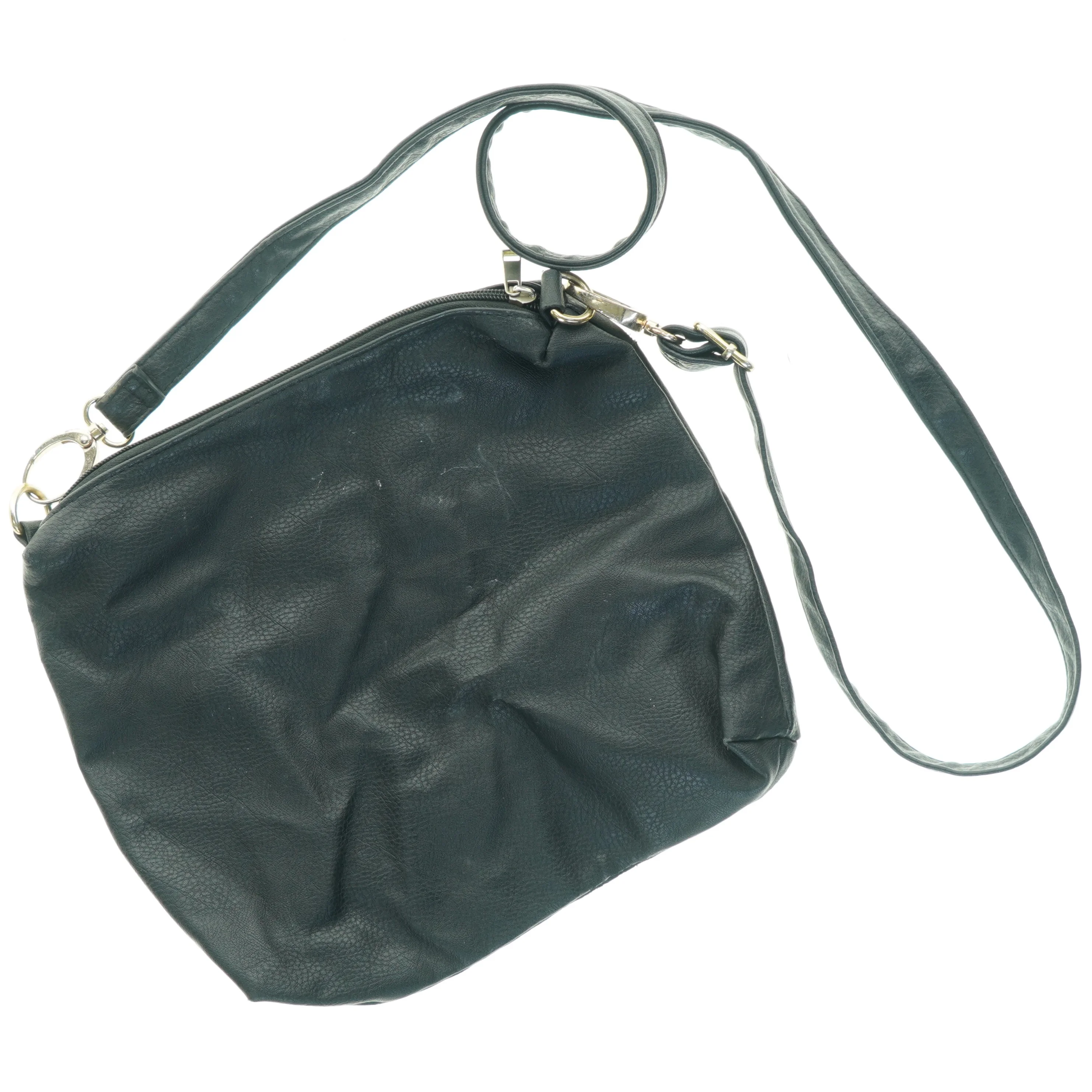 Sort skuldertaske i læderlook (str. 28 x 25 cm)