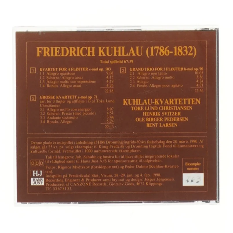CD med Friedrich Kuhlau værker fra Canzone Records