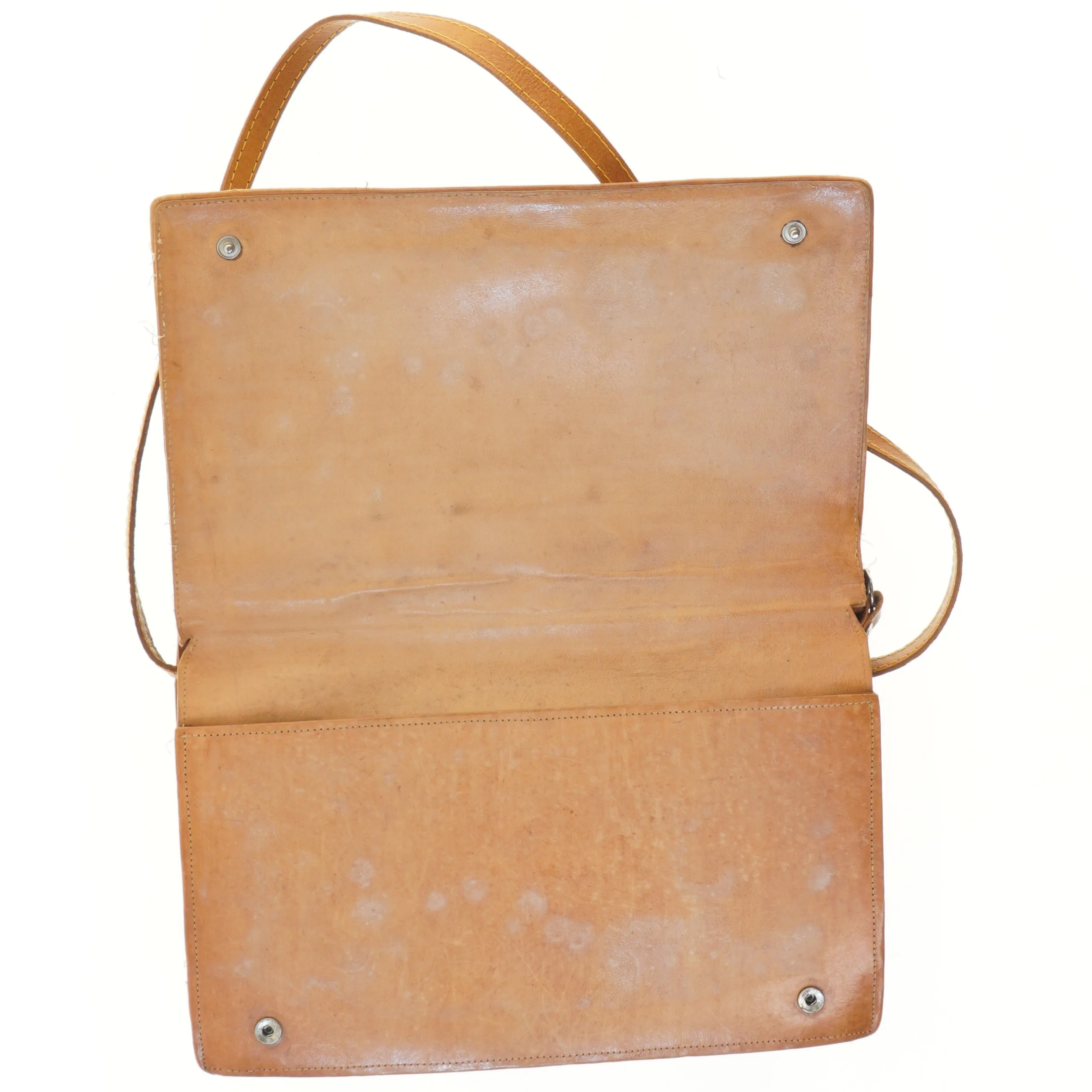 Brun læder skuldertaske (str. 32x21 cm)