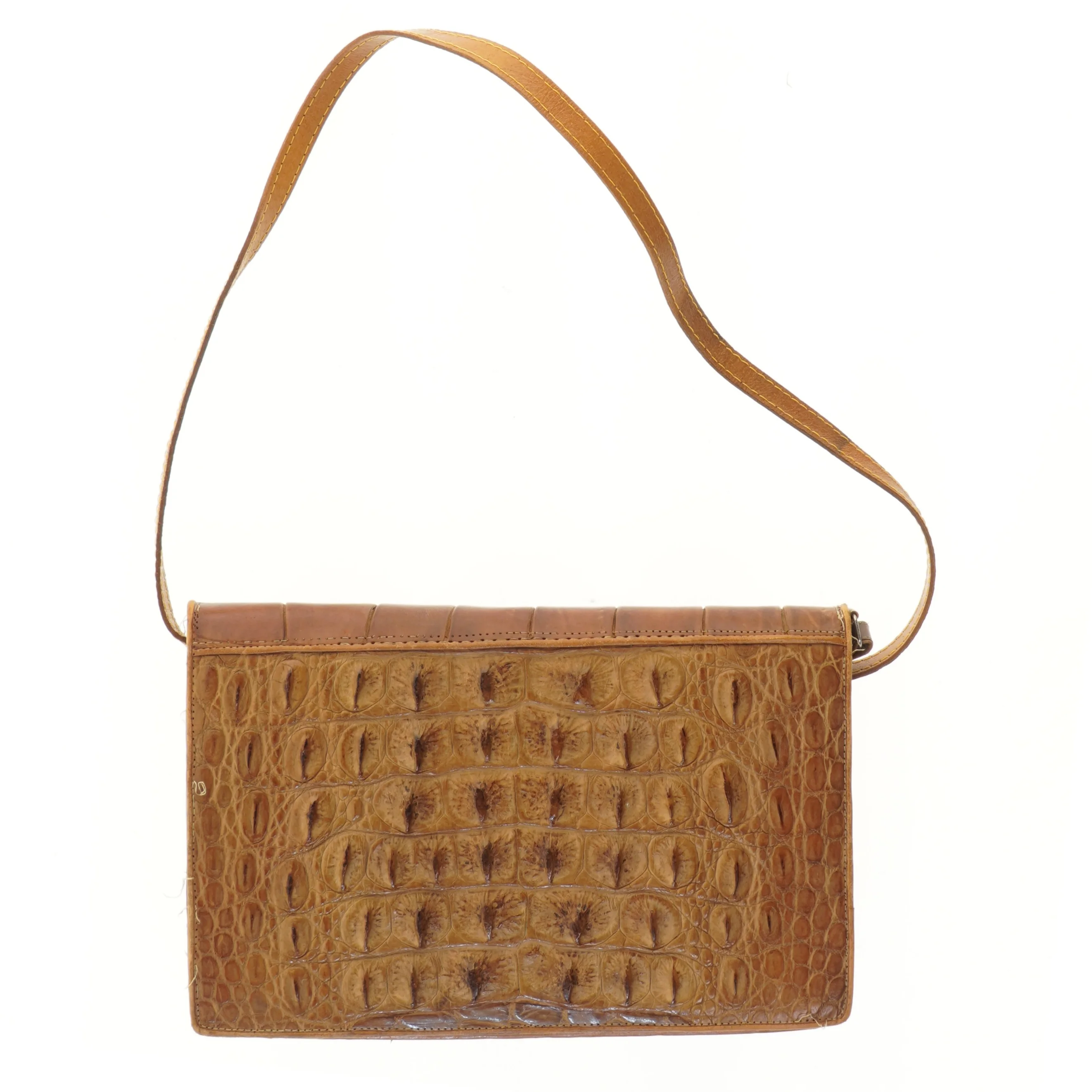 Brun læder skuldertaske (str. 32x21 cm)