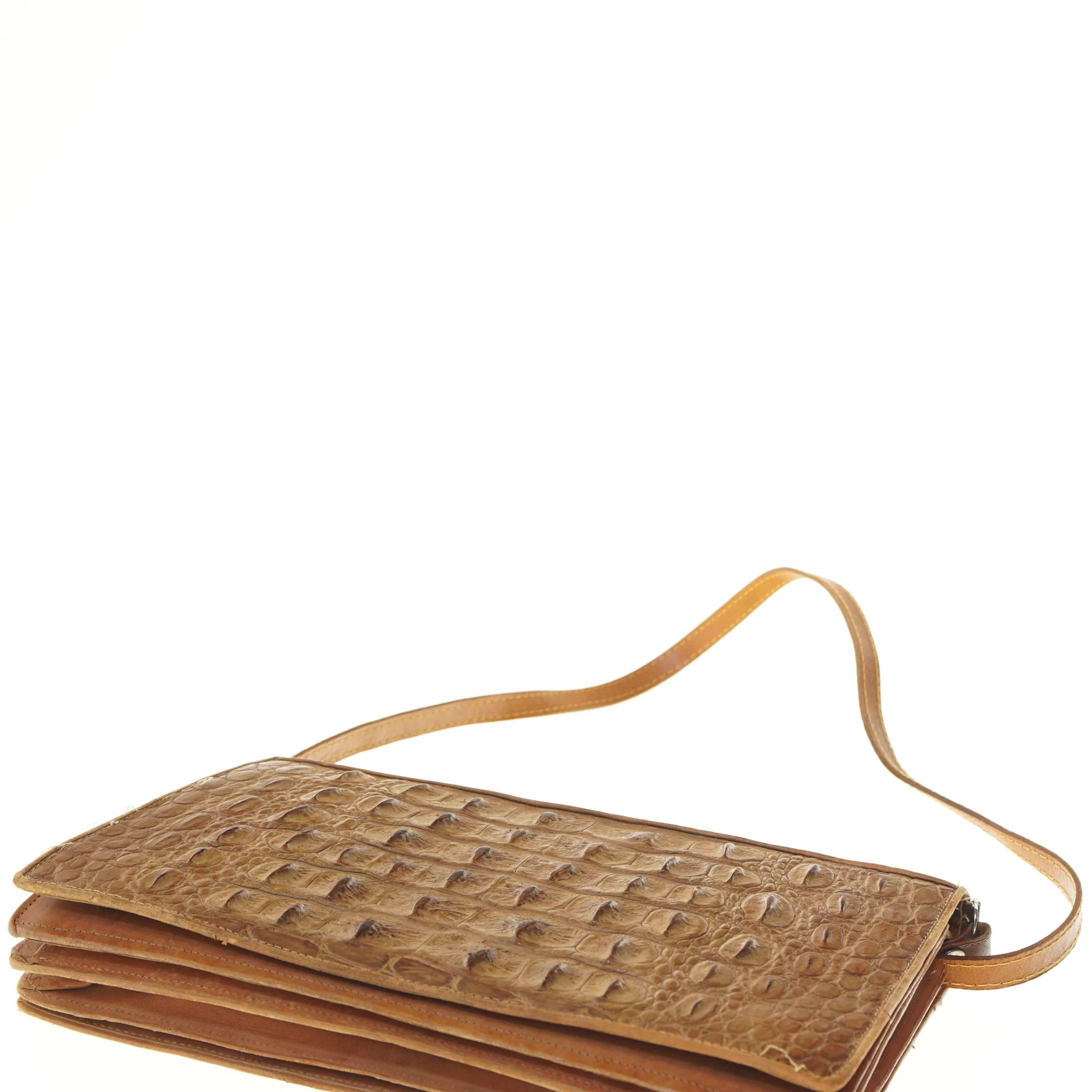 Brun læder skuldertaske (str. 32x21 cm)