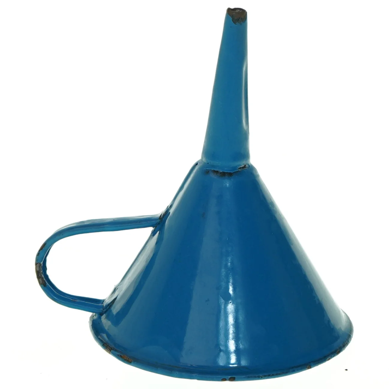 Blå emaljeret tragt (str. H. 14 cm. ø. 10 cm)