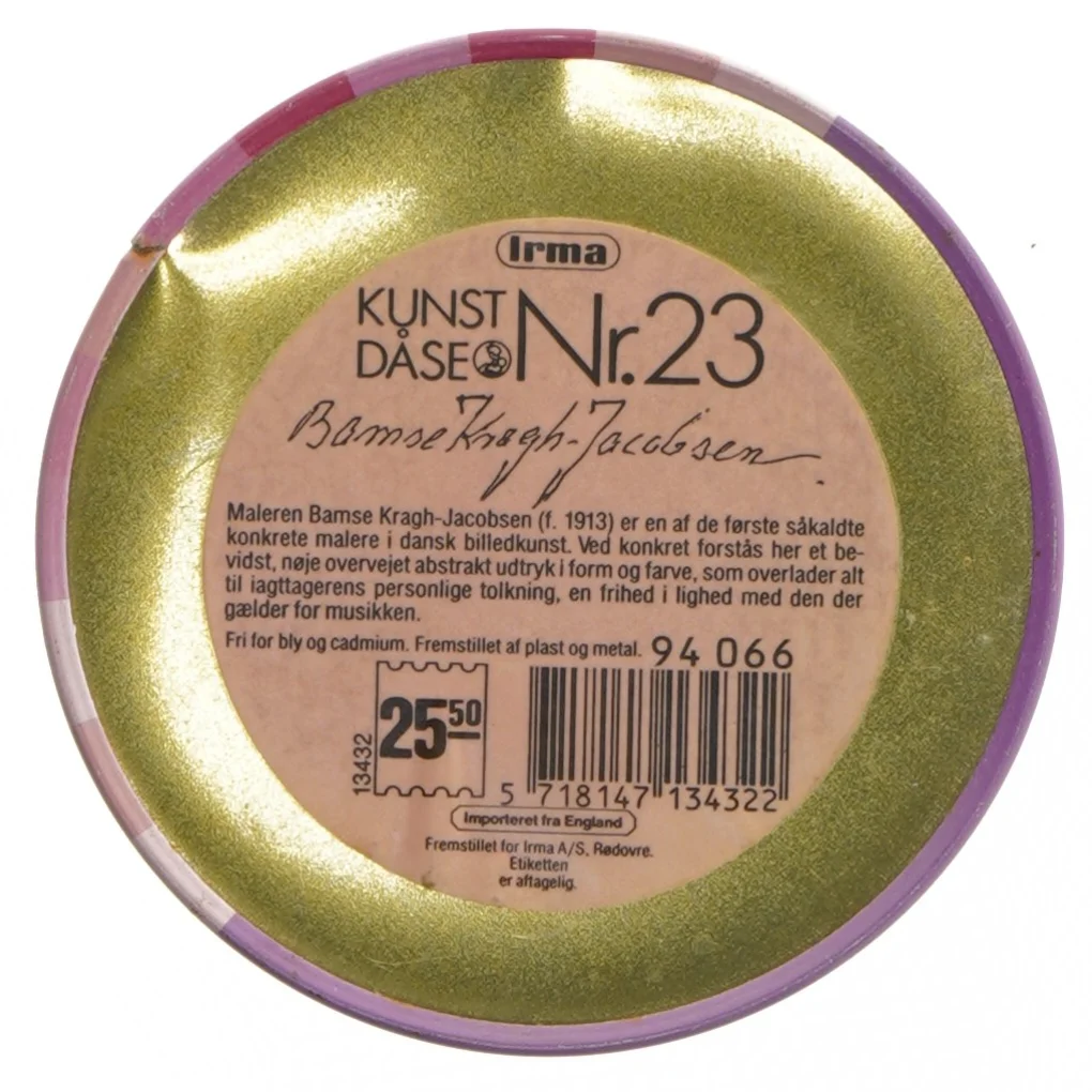 Opbevaringsdåse med farverigt design fra Irma (str. Ø 11,5 cm længde 15 cm)