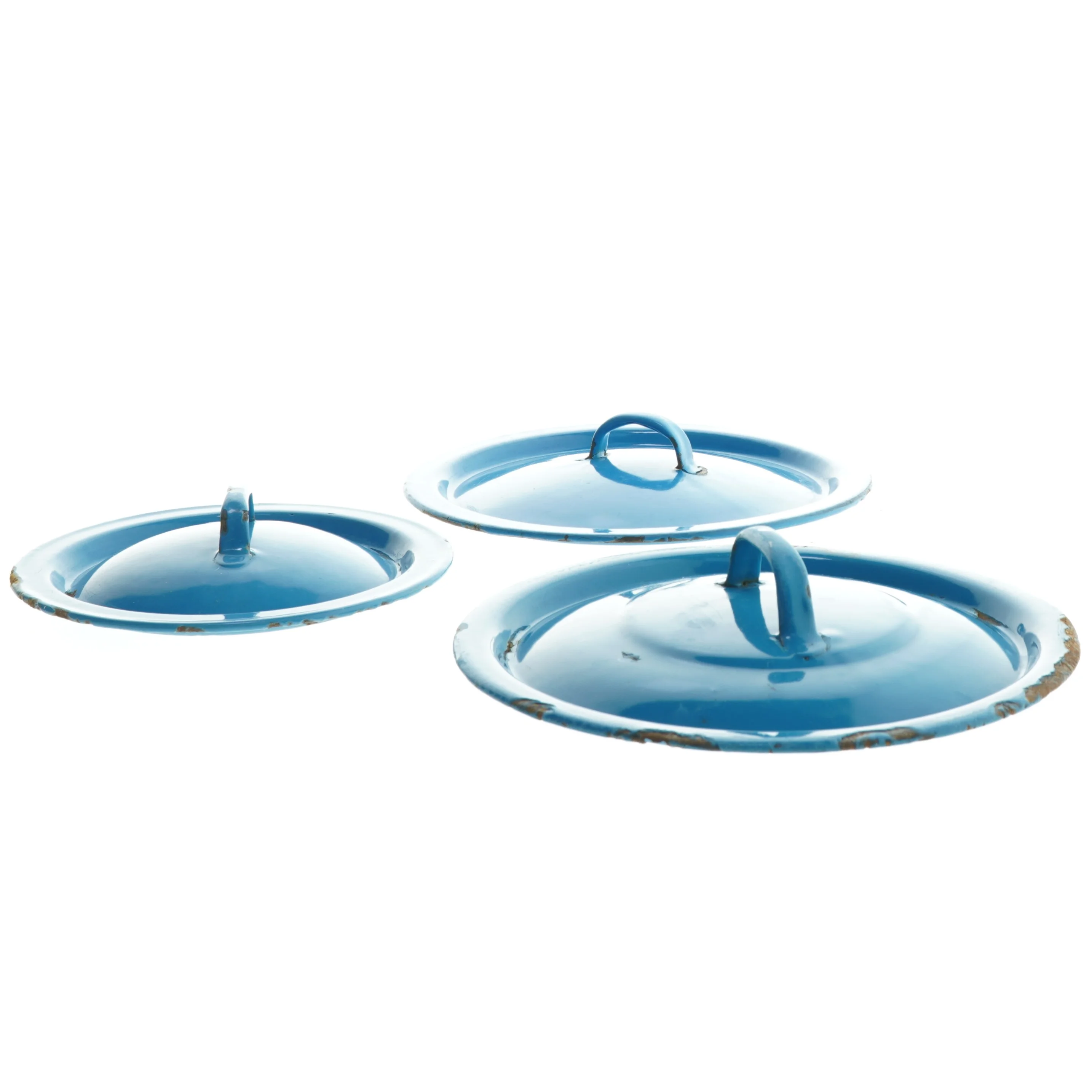 Sæt af tre blå grydelåg (str. Ø 18&ø14&ø18 cm)