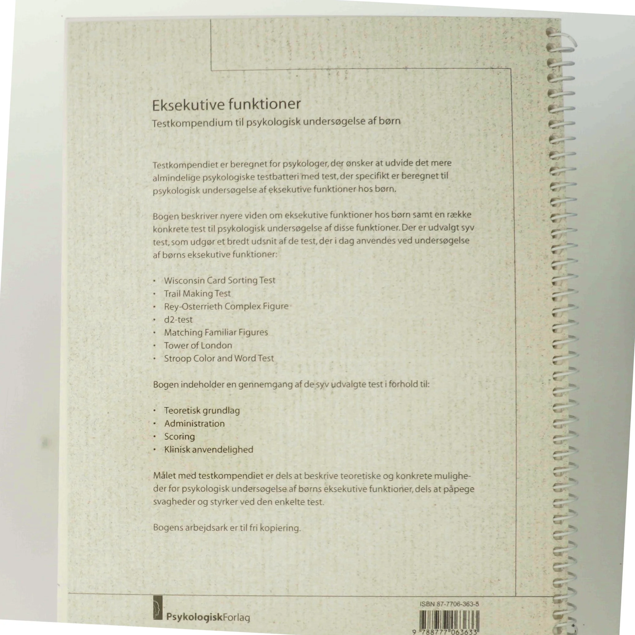 Eksekutive funktioner : tekstkompendium til psykologisk undersøgelse af børn (Bog)