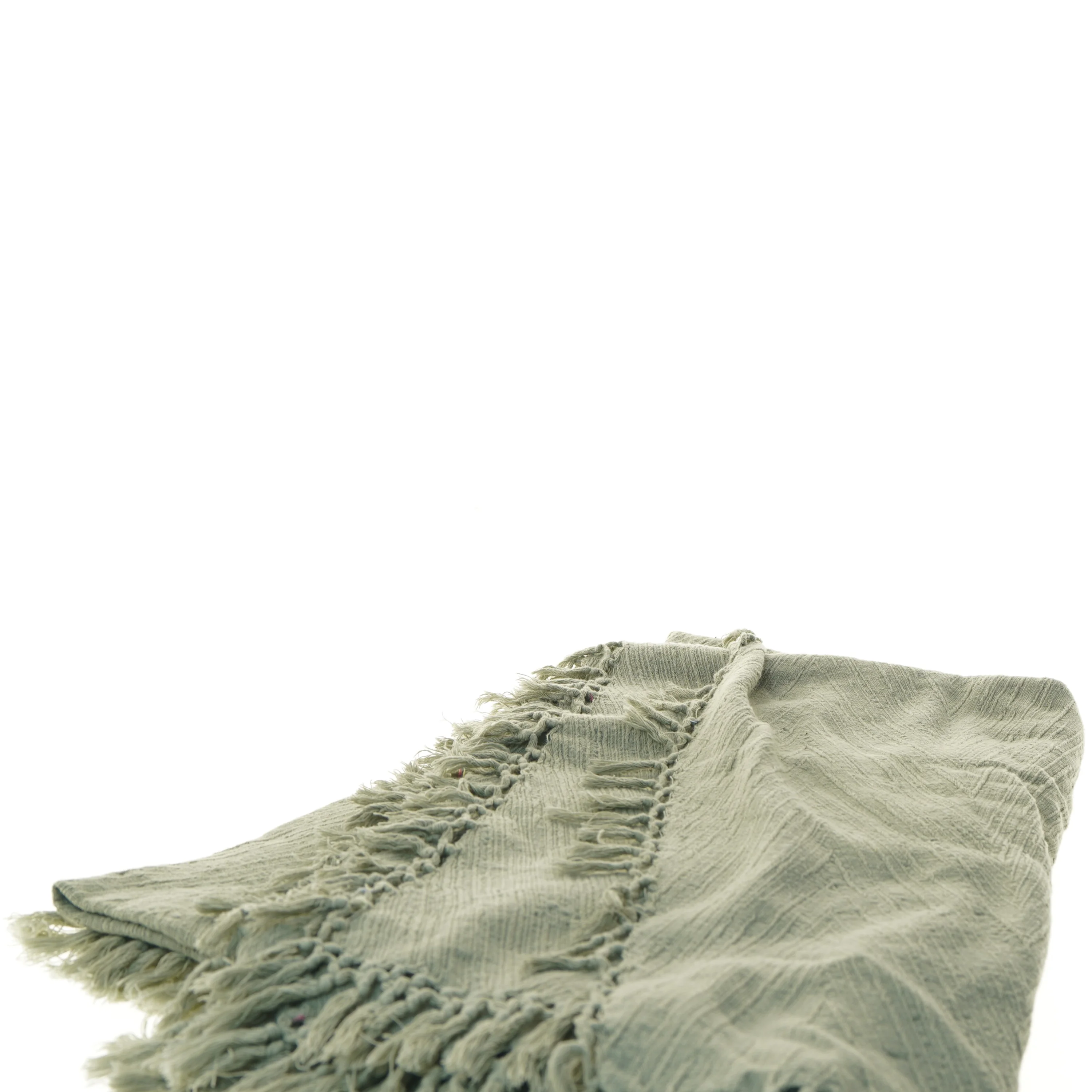 Grønt tæppe med frynser (str. 230x125 cm)