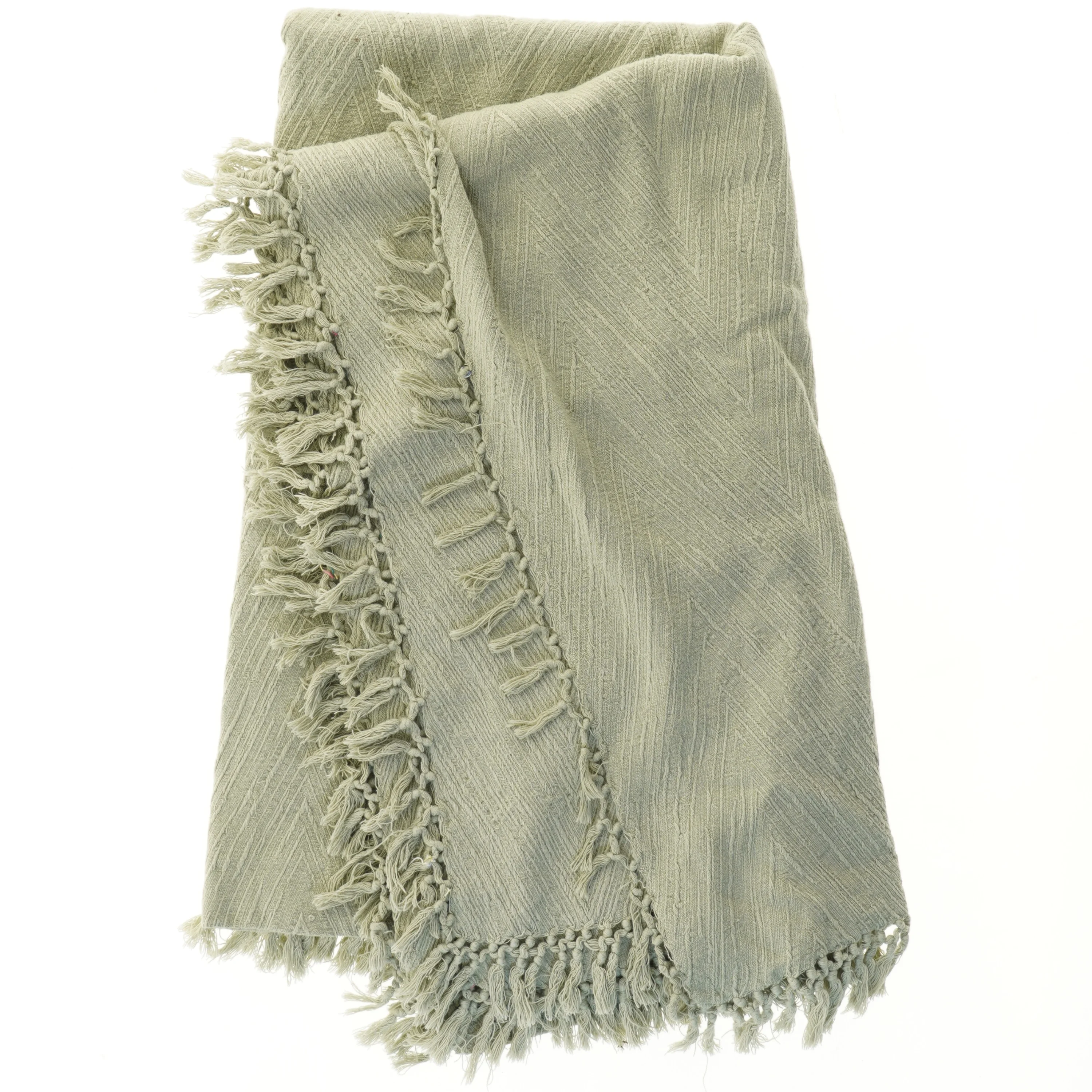 Grønt tæppe med frynser (str. 230x125 cm)