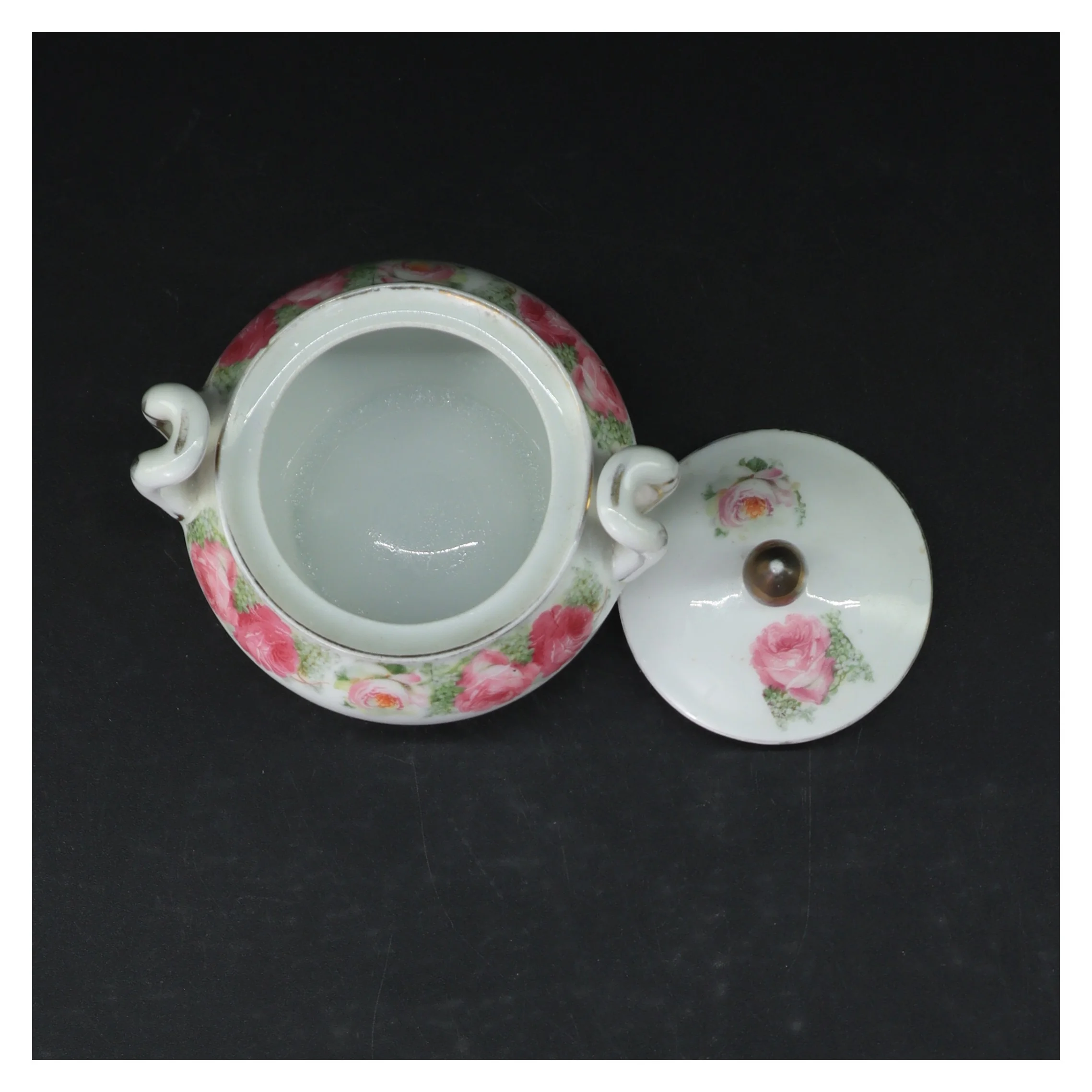 Retro Porcelænssukkerskål med roser (str. 11,5 cm)