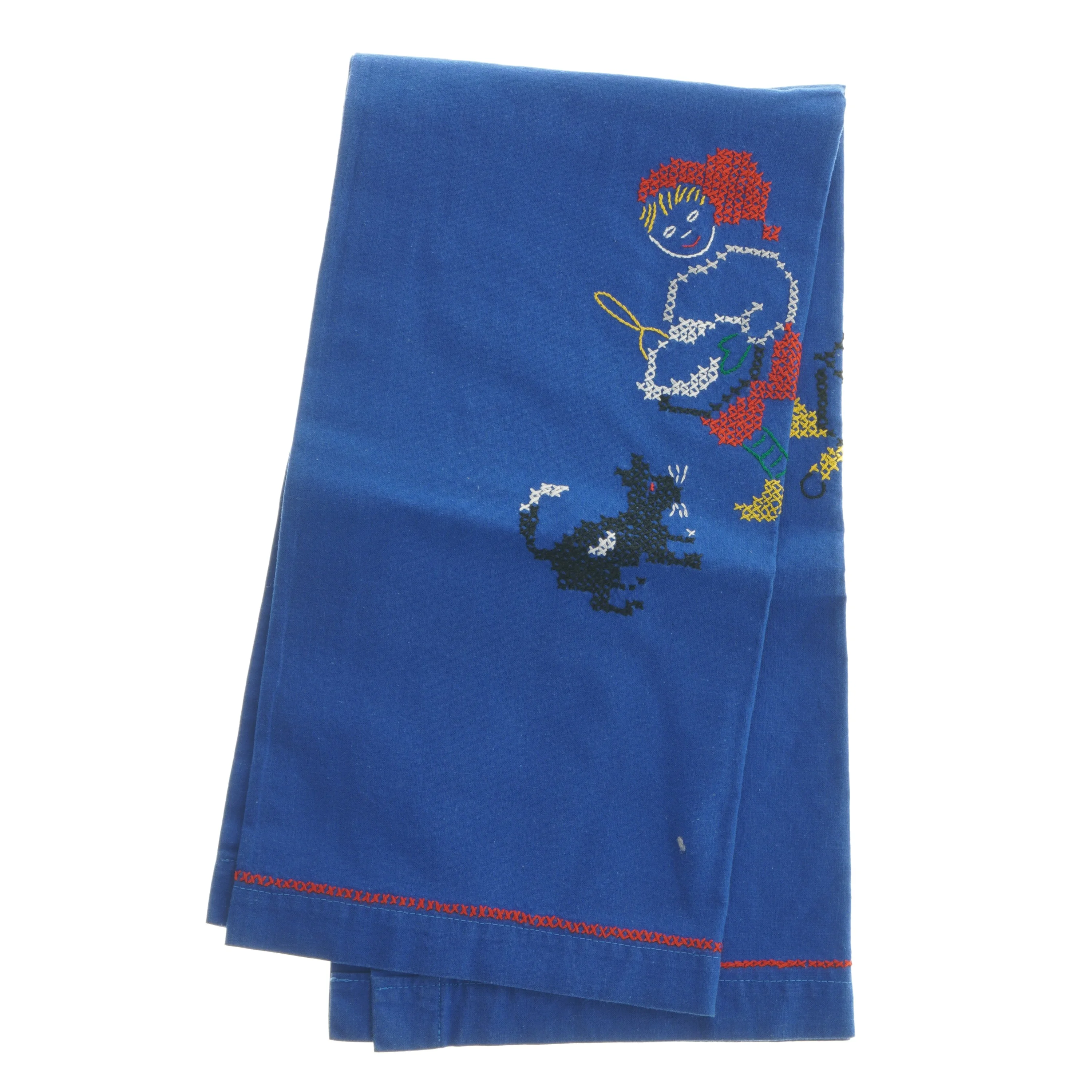 Blå jule dug med broderi (str. 80x88 cm)