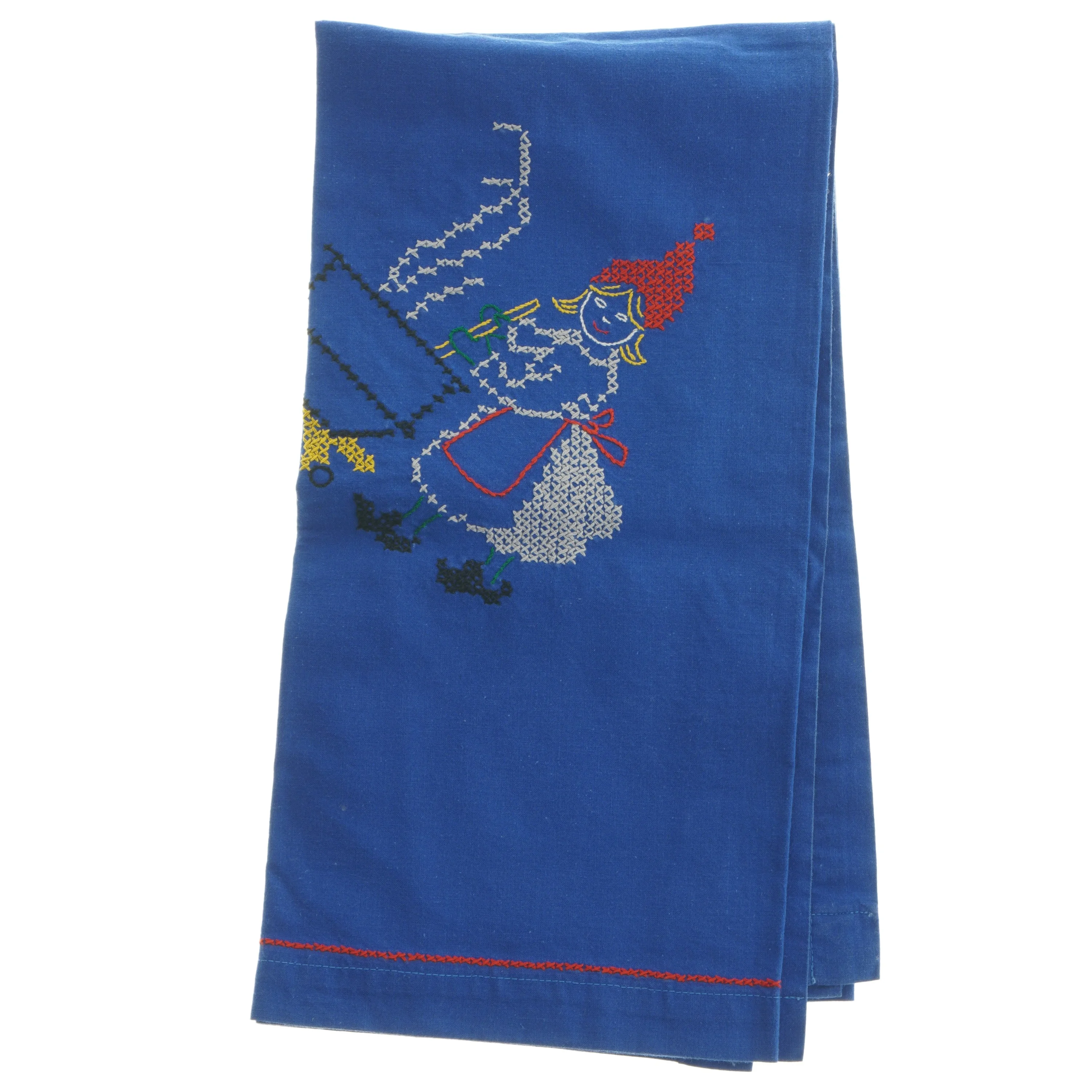 Bl&aring; jule dug med broderi (str. 80x88 cm)