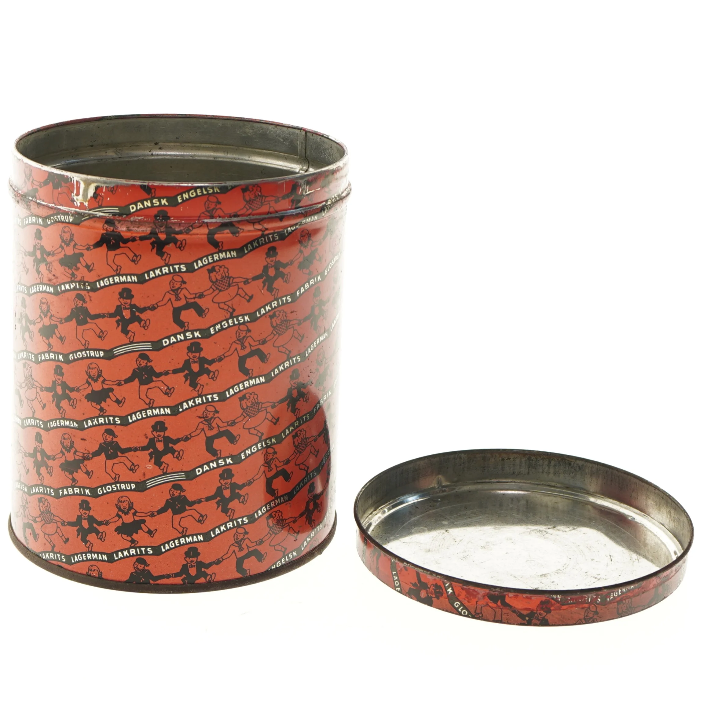 Vintage metalbeholder lagermann (str. Ø 16 cm længde 19,5 cm)