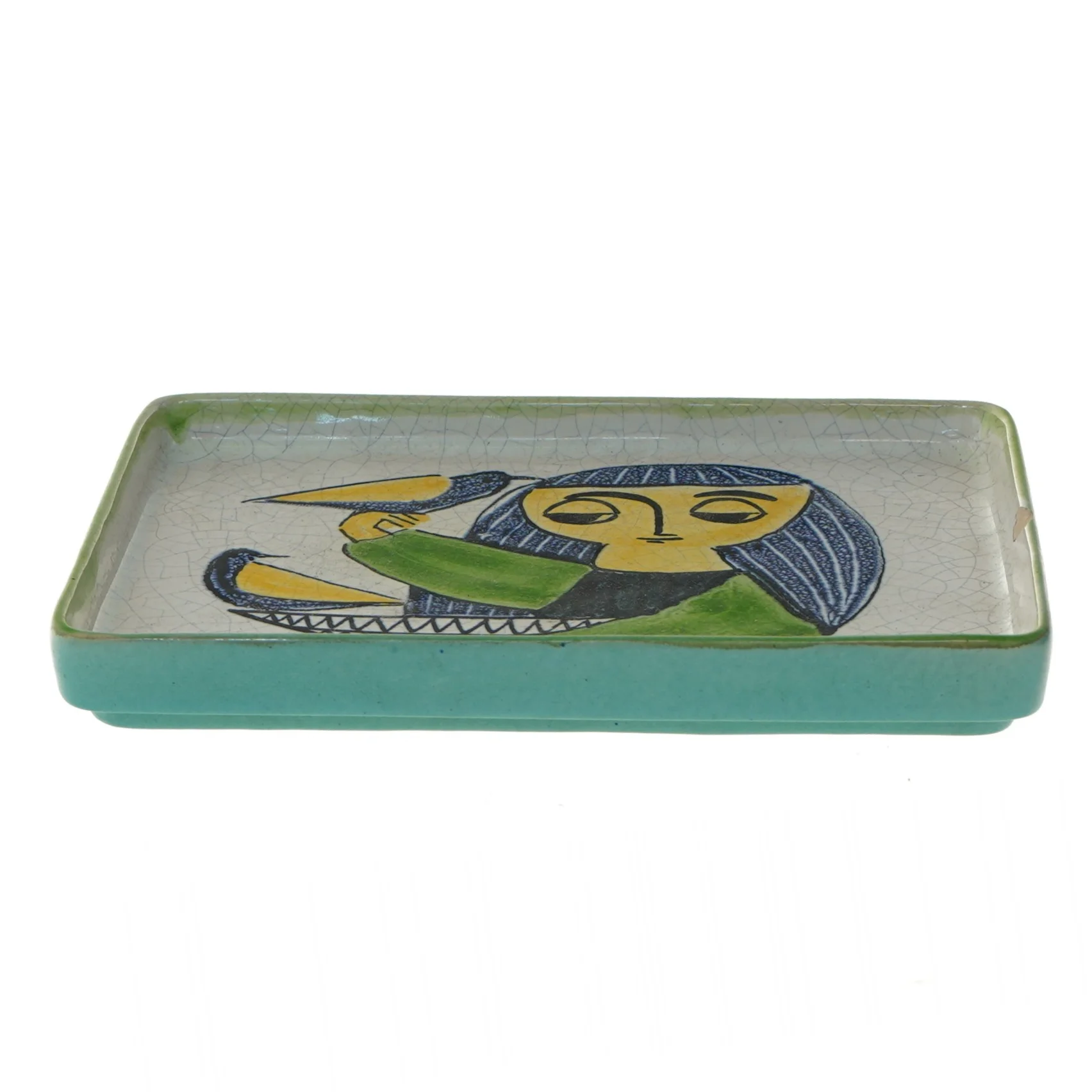 Bornholmsk keramik. Dekorativ bakke med fuglemotiv (str. 22x15,5 cm)