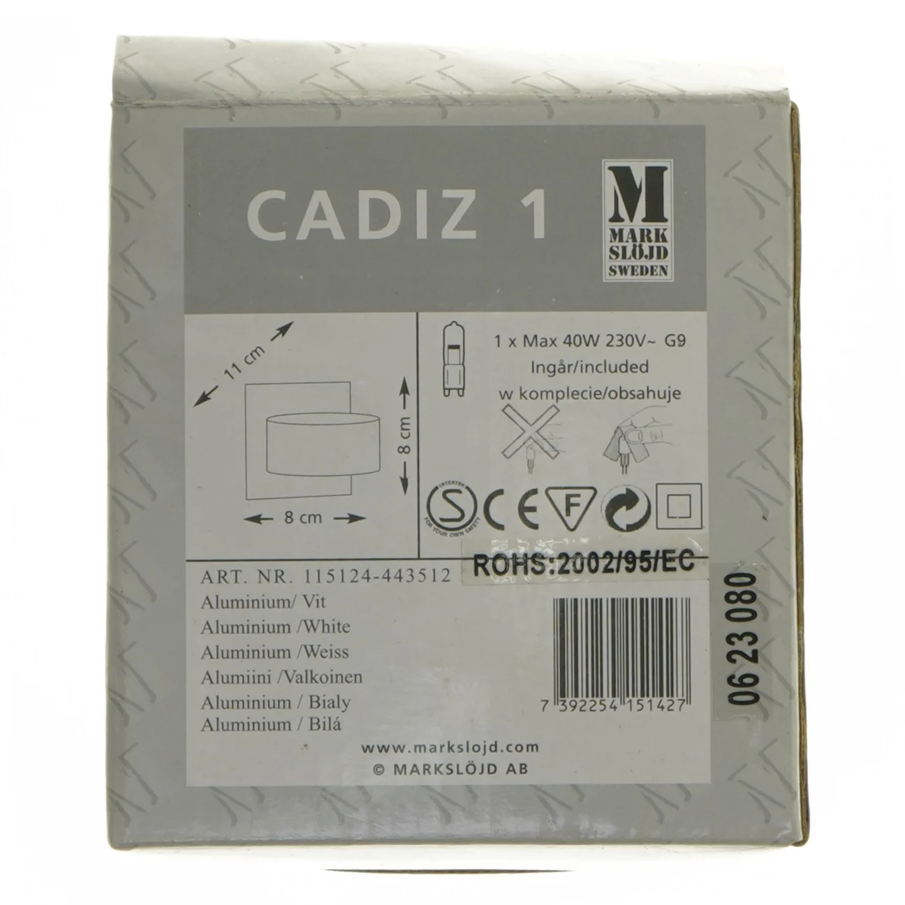 Markslojd Cadiz 1 væglampe fra Markslojd (str. Ø 8 cm)