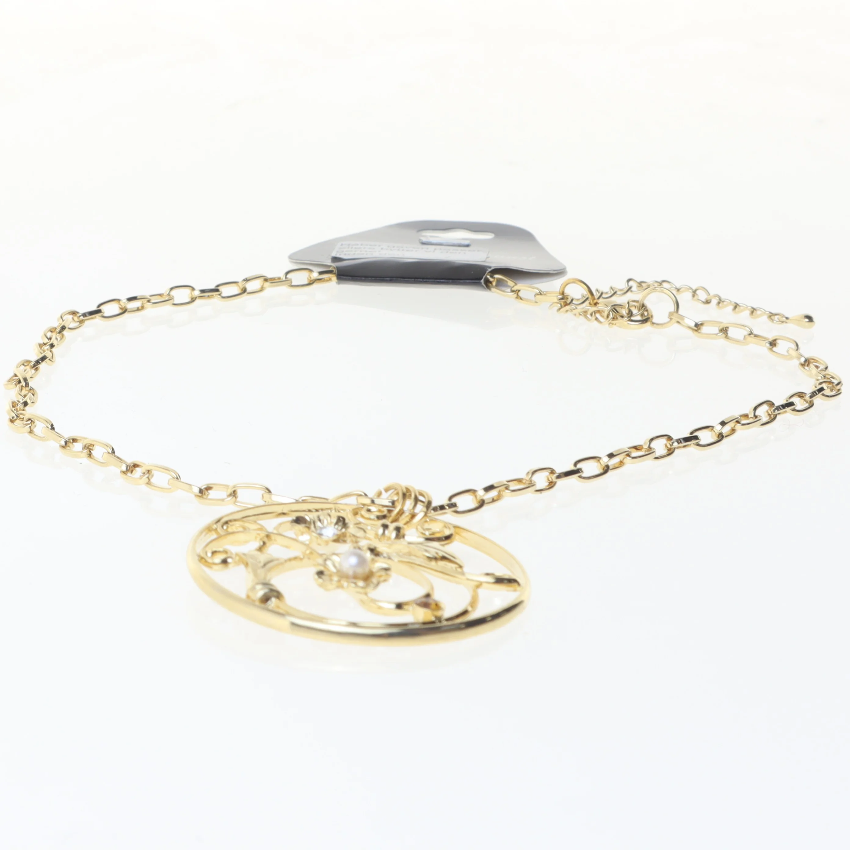 Gyldent halskæde med blomstret vedhæng (str. 22 cm)