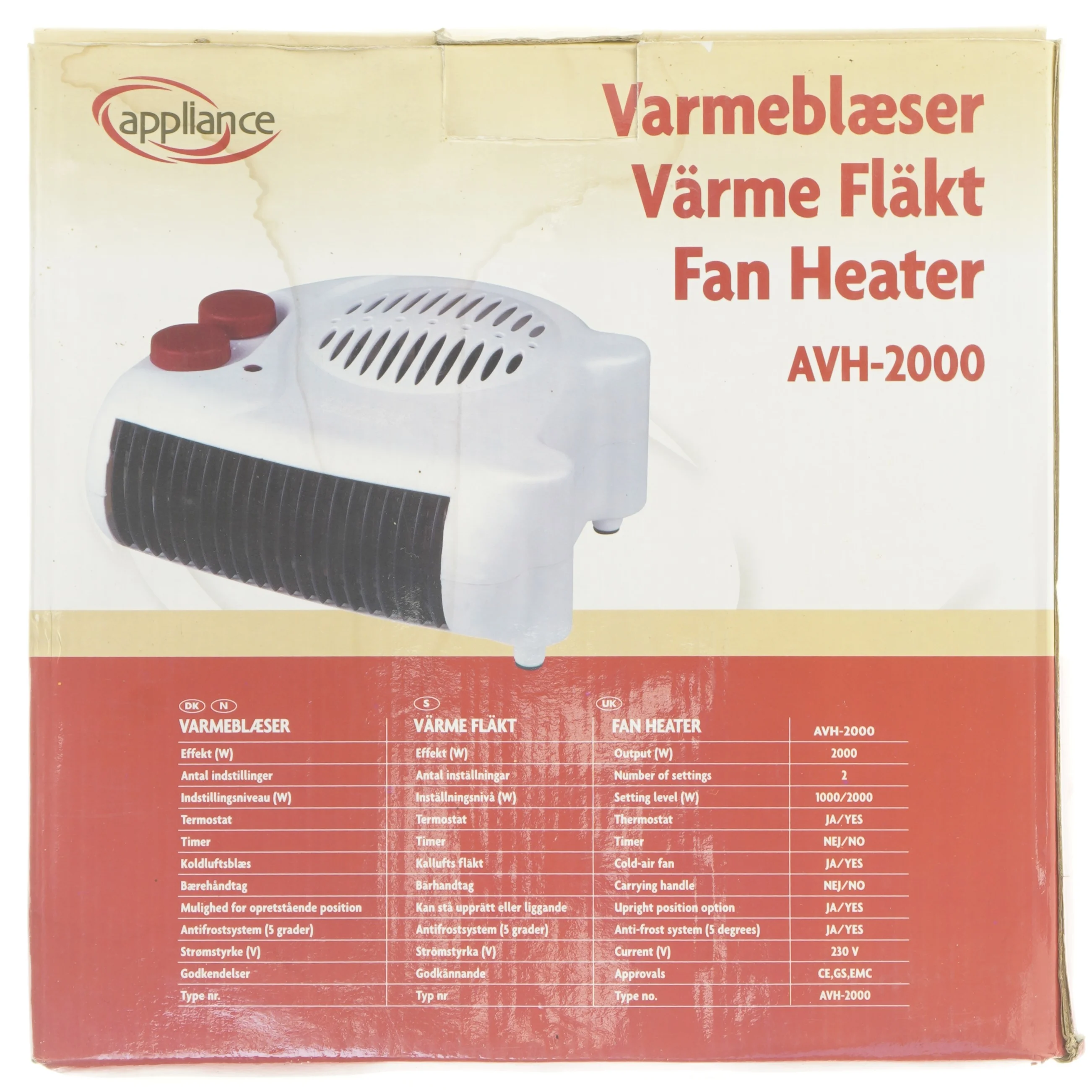 Varmeblæser Appliance AVH-2000 fra Appliance (str. 25x25 cm)