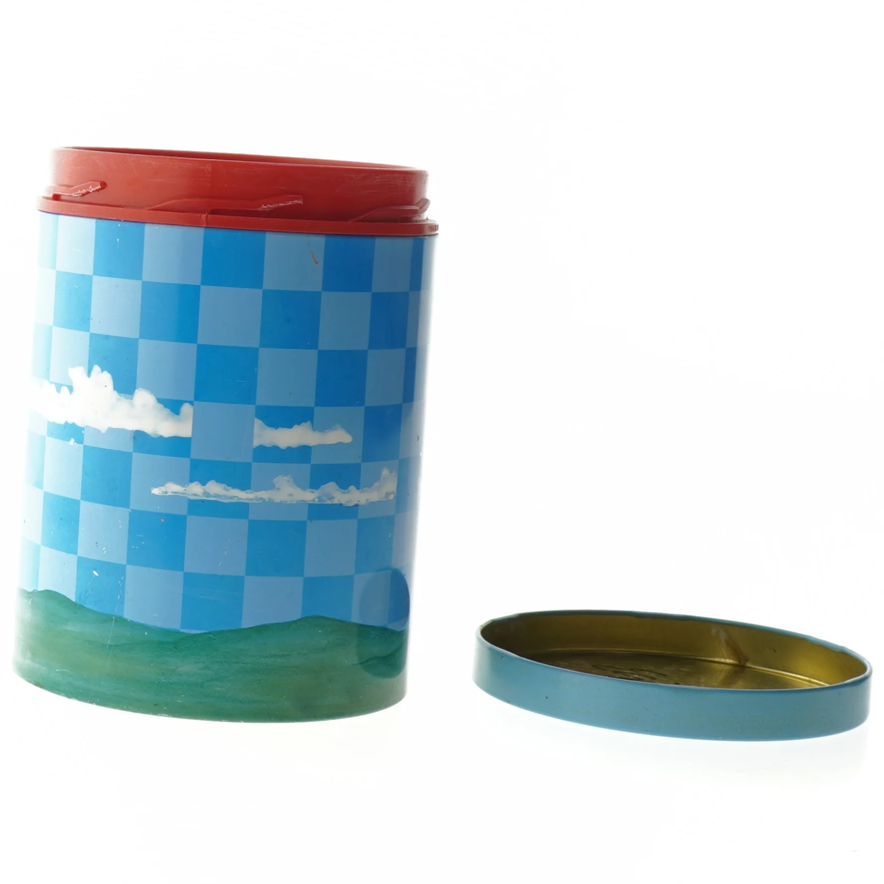 Blå opbevaringsdåse med skyer og landskab fra Irma (str. Ø 11,5 cm længde 15 cm)