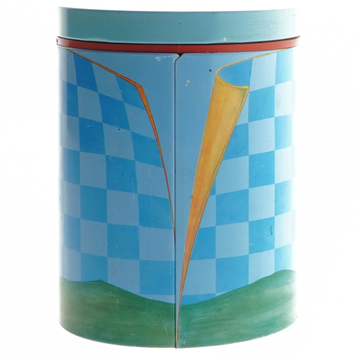 Blå opbevaringsdåse med skyer og landskab fra Irma (str. Ø 11,5 cm længde 15 cm)