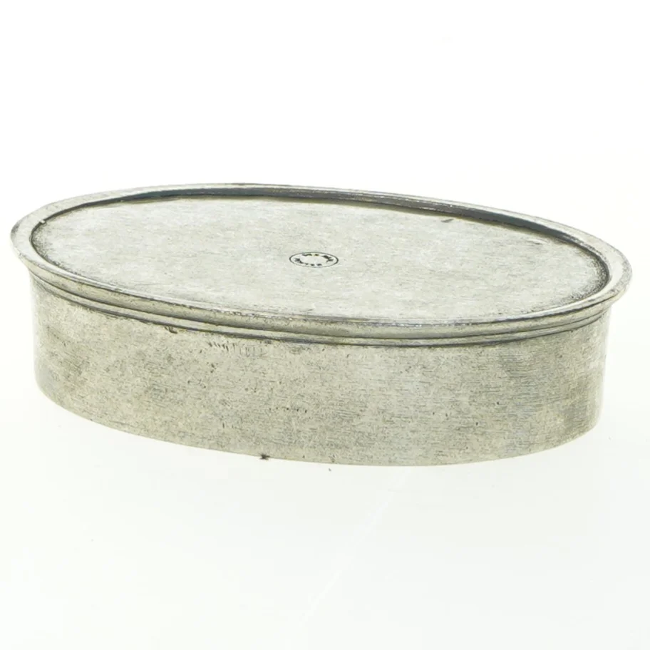 Oval metalæske med låg (str. 13,5x9x6 cm)