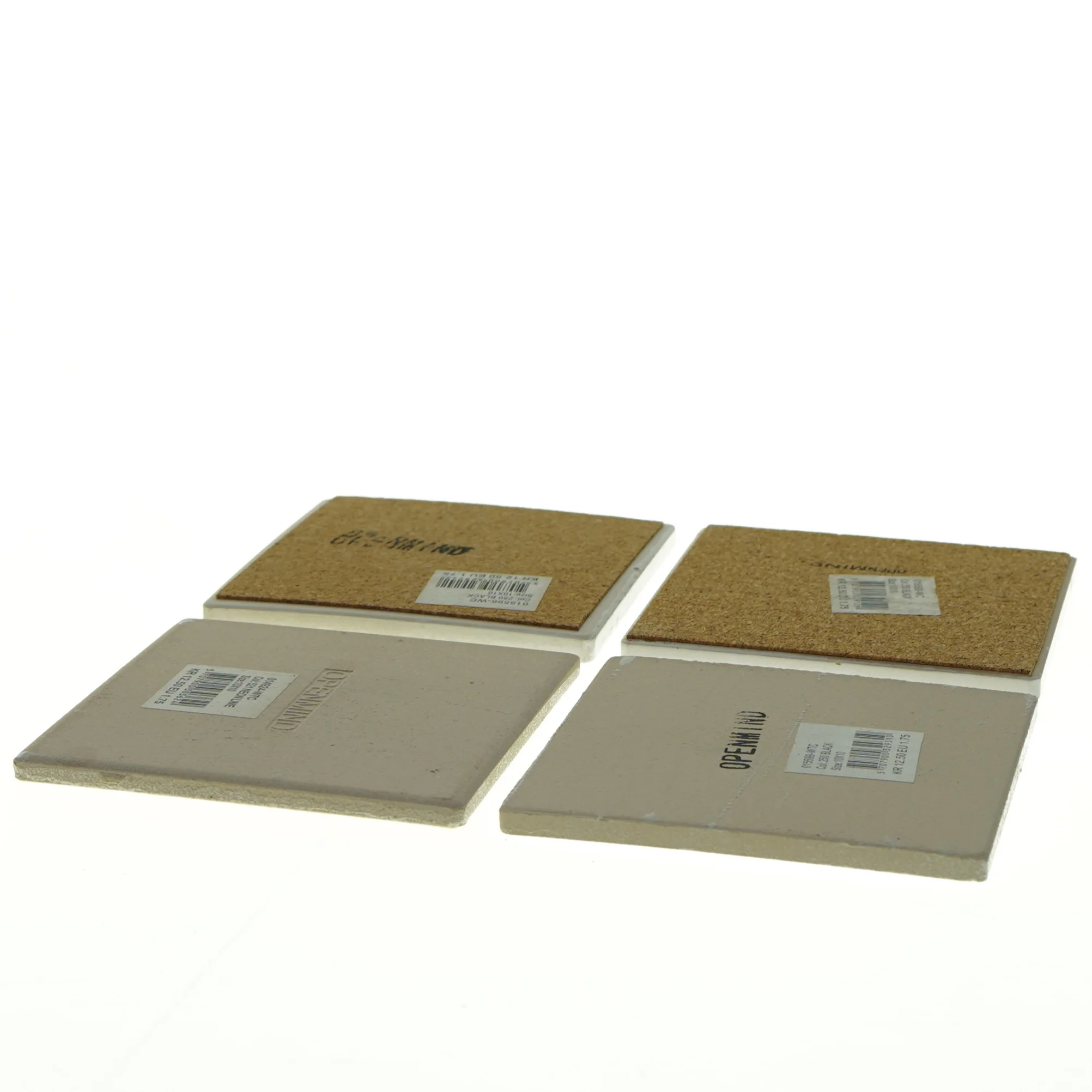 Dekorative glasbakker/ korkbordskånere fra Open Mind (4 stk str. 10 x 10 cm)