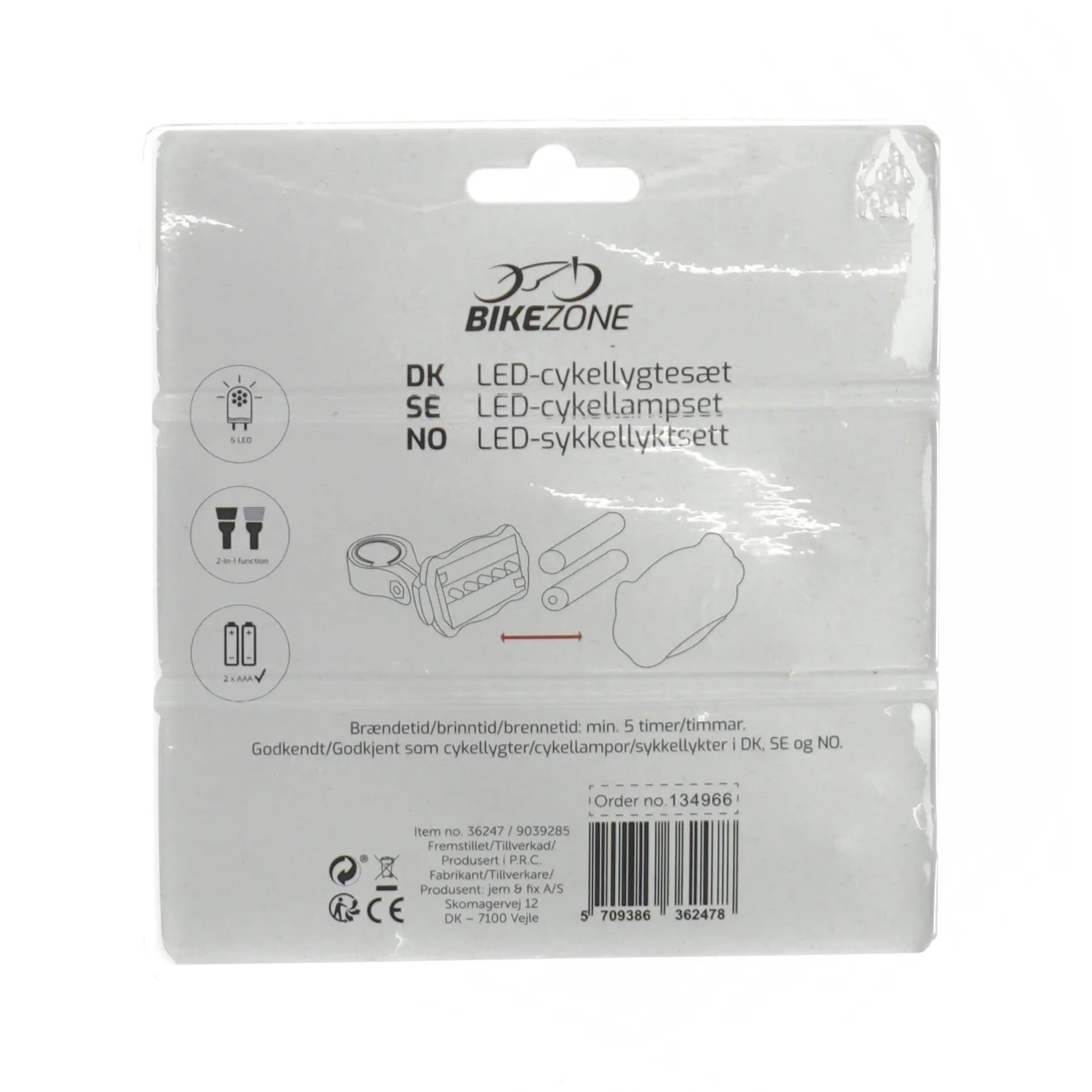 Cykellygte sæt fra Bikezone (str. LB:13x9)