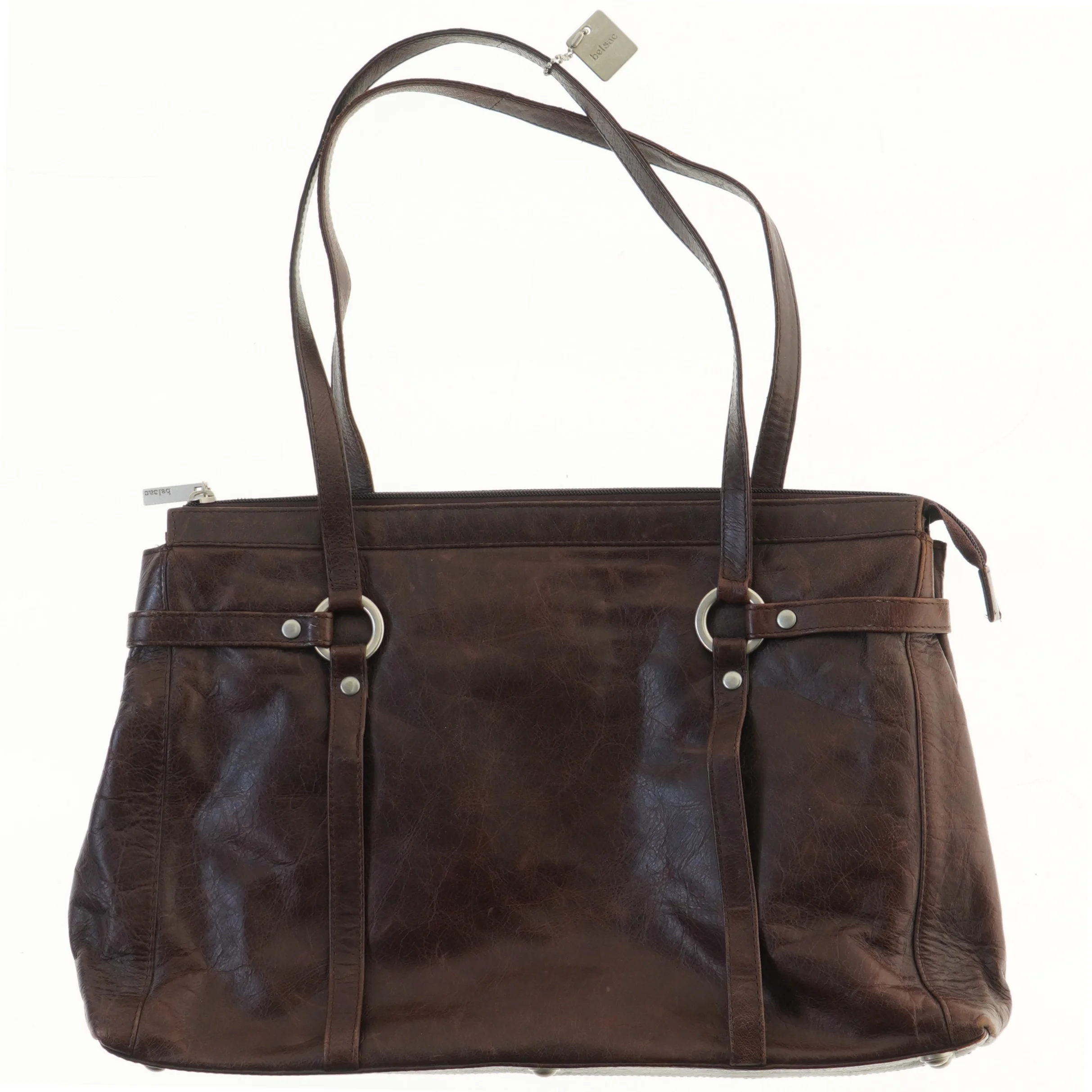 Brun skindtaske fra Belsac (str. 40x27,5 cm)