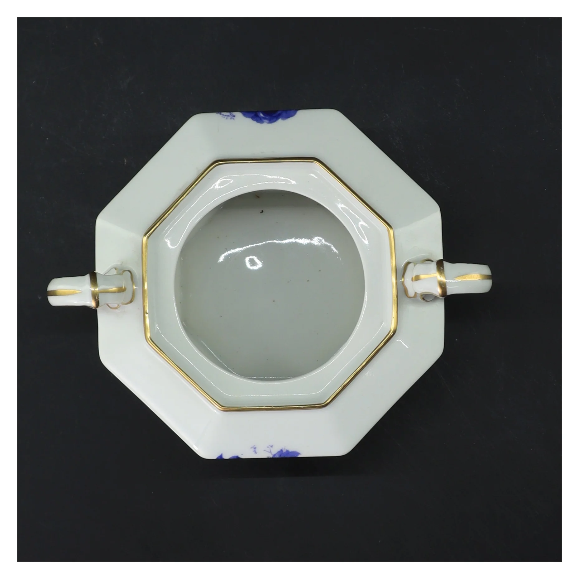 Porcelænssukkerskål med blåt blomstermotiv (str. 12,5 cm)