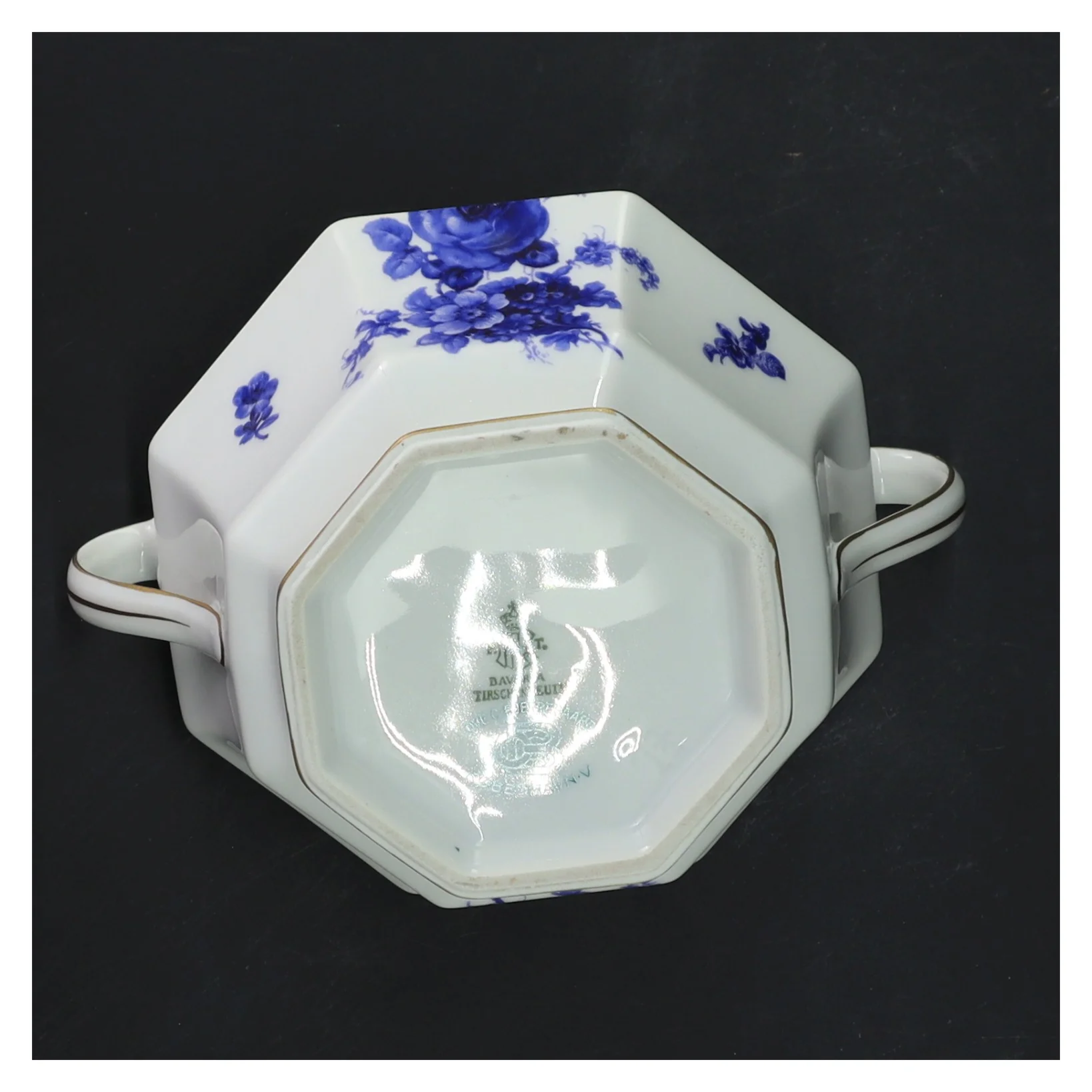 Porcelænssukkerskål med blåt blomstermotiv (str. 12,5 cm)