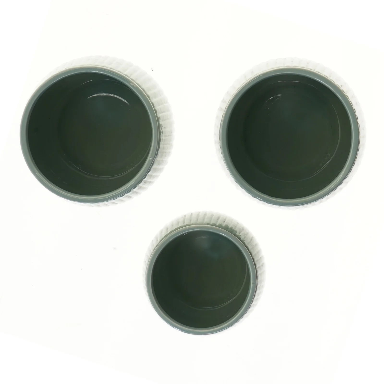 Ribbet keramik potte sæt (str. Ø 11 & 9 cm)