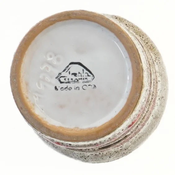 Keramisk vase med rød og grå striber (str. Ø 10 cm længde 15 cm)