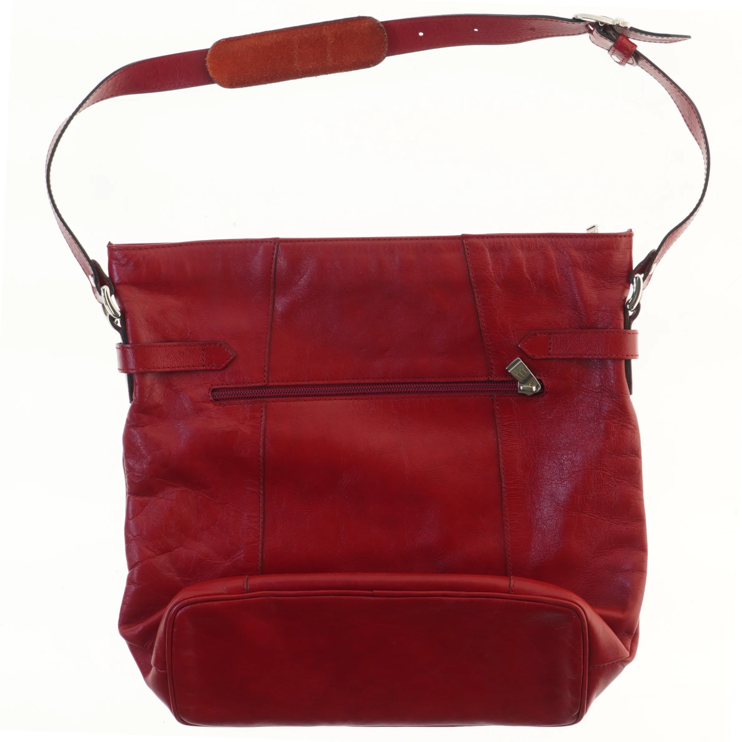 Rød læder skuldertaske fra Three Bags (str. 35,5x33,5 cm)