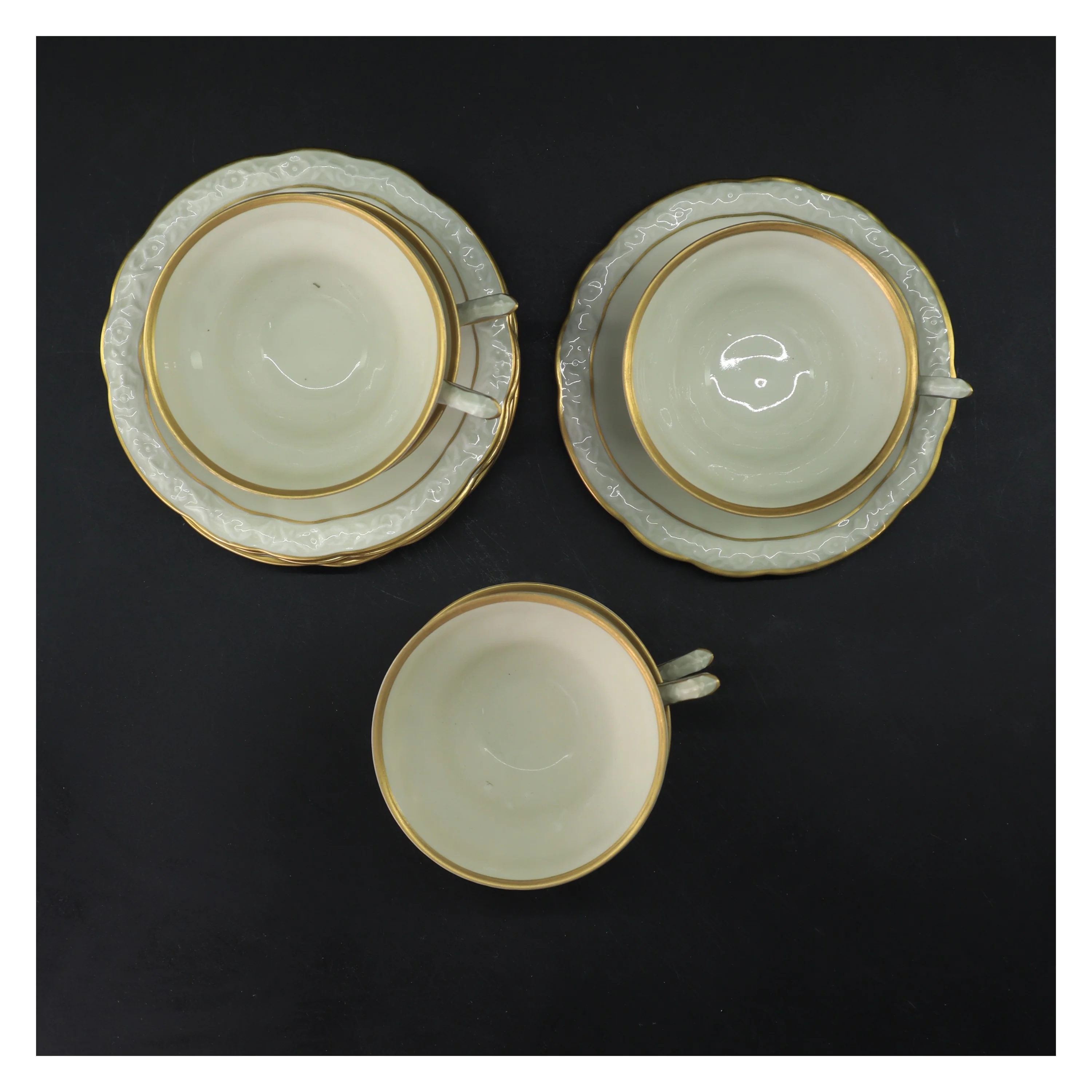 Porcelænskop og underkop med guldkant fra Jlmenau (str. 5 stk Ø 9,5 & 14 cm)