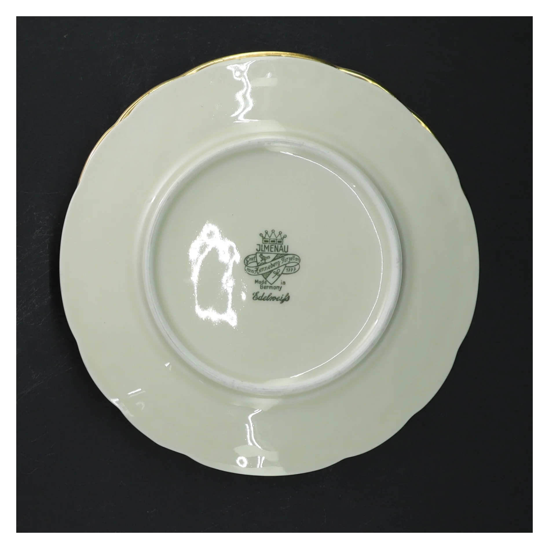 Edelweiss porcelænstallerkener med guldkant 5 stk fra JLMENAU (str. 5 stk Ø 16 cm)