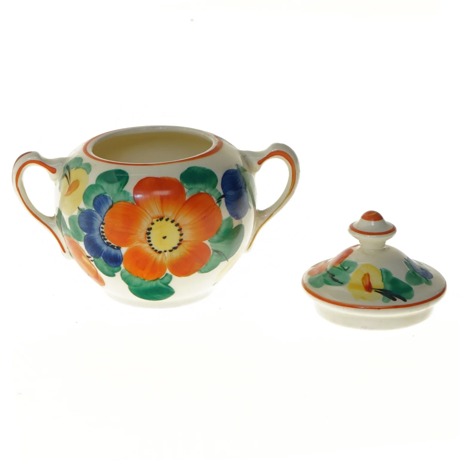 Farverig sukkerskål med låg (str. 13,5 cm)