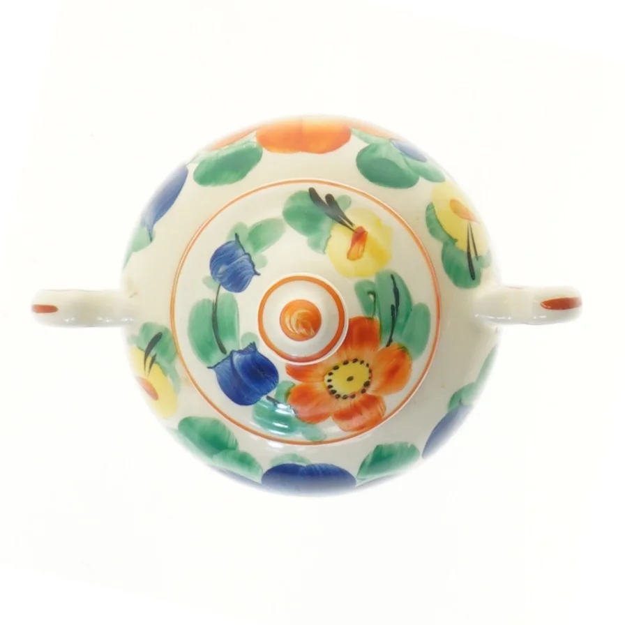 Farverig sukkerskål med låg (str. 13,5 cm)