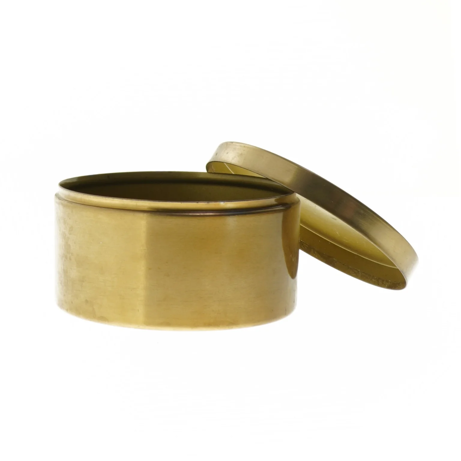 Rund messingæske med låg (str. Ø 12x7 cm)