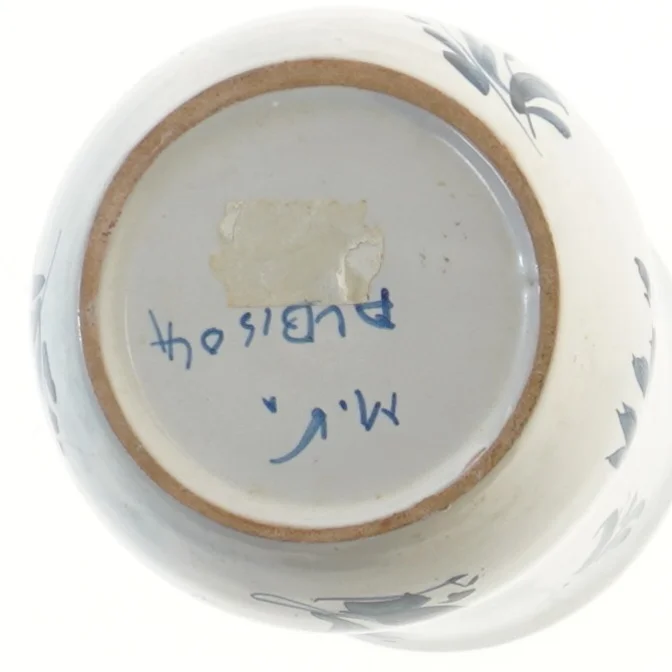 Blå og hvid vase (str. 21 cm)